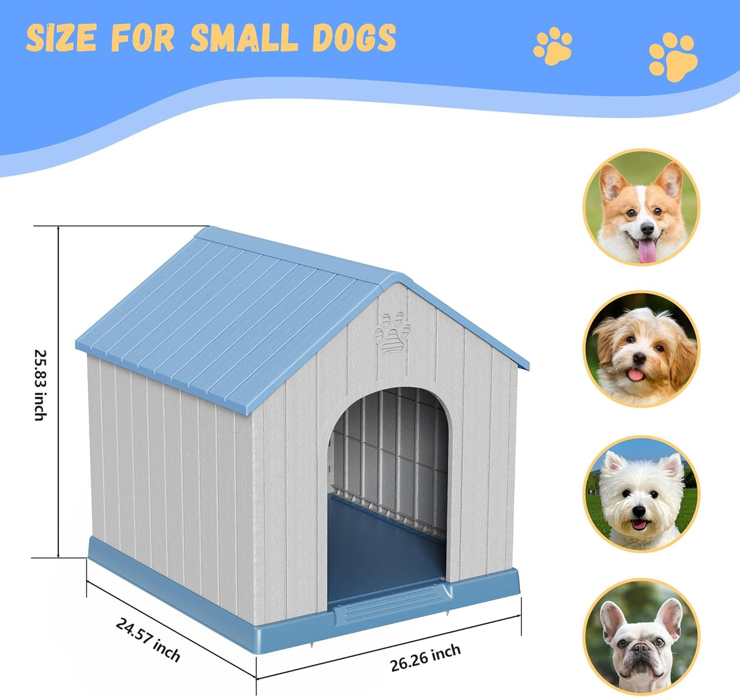 DRATO Dog Houses Resin Small Indoor Outdoor Dog Kennel for All-Weather Use Cozy Shelter for Small Dogs in Home, Garden, or Balcony