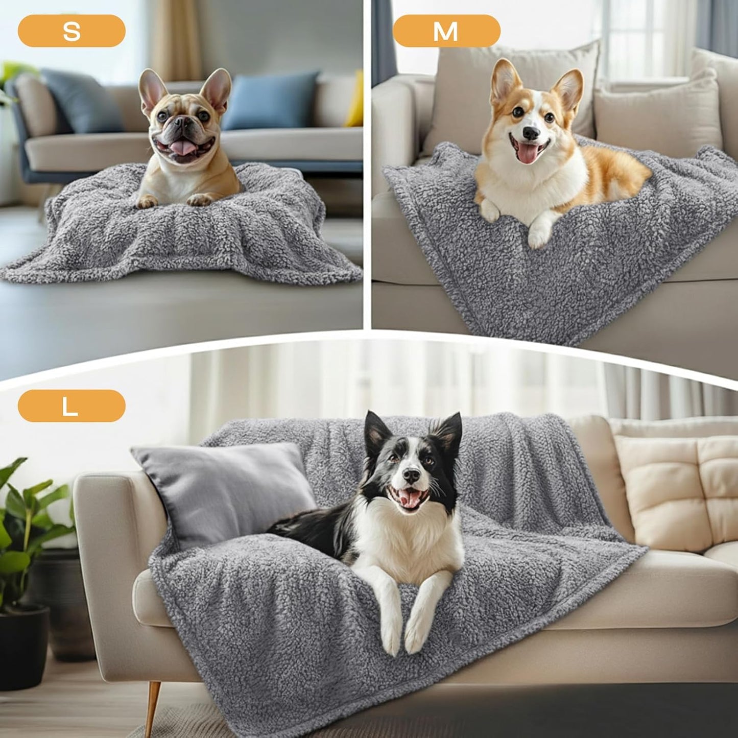 Luciphia 1 Pack 3 Calming Dog Blanket Fluffy Premium Fleece Pet Blankets Soft Sherpa Throw for Dogs Puppy Cat Grey/Beige/HazeBlue Large (41" x31")