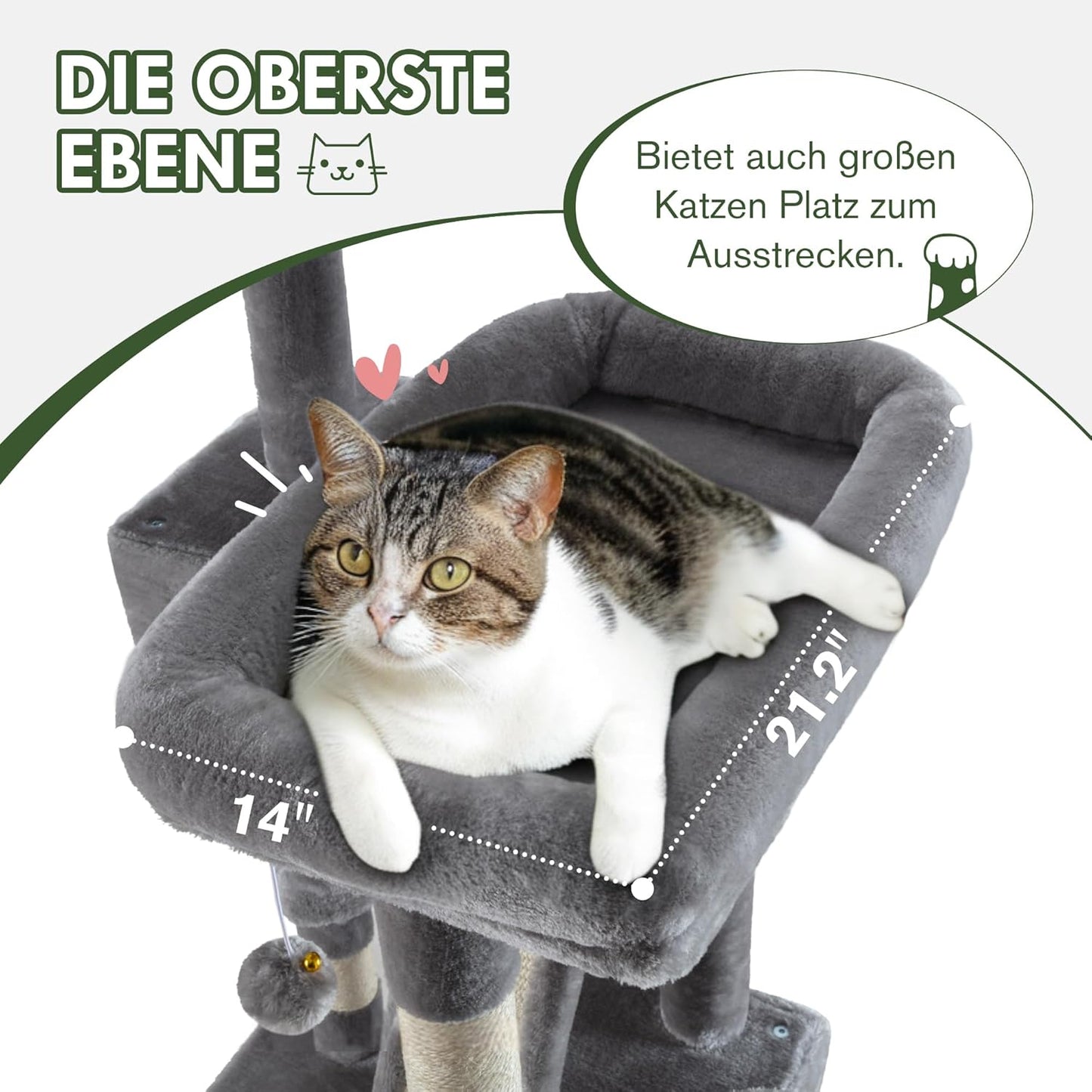 MUTICOR 66 Inches Multi-Level Large Cat Tree Tower for Indoor Big Feline/Cozy Plush Perches/Condo/Sisal Scratching Posts/Hammock and Baskets/Activity Center Play House/Wide Base/Grey