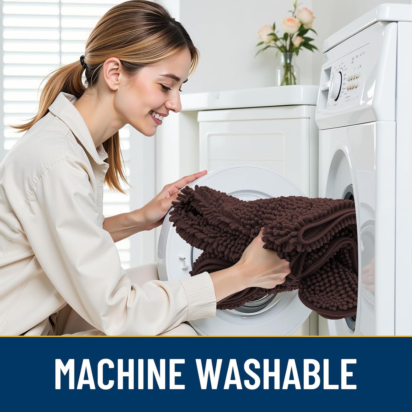 Smiry Dog Door Mat for Muddy Paws 30x20, Absorbs Moisture and Dirt Doormat, Non-Slip Washable Quick Dry Chenille Front Door Mat Indoor Entrance, Entryway Carpet for Inside Floor, Brown