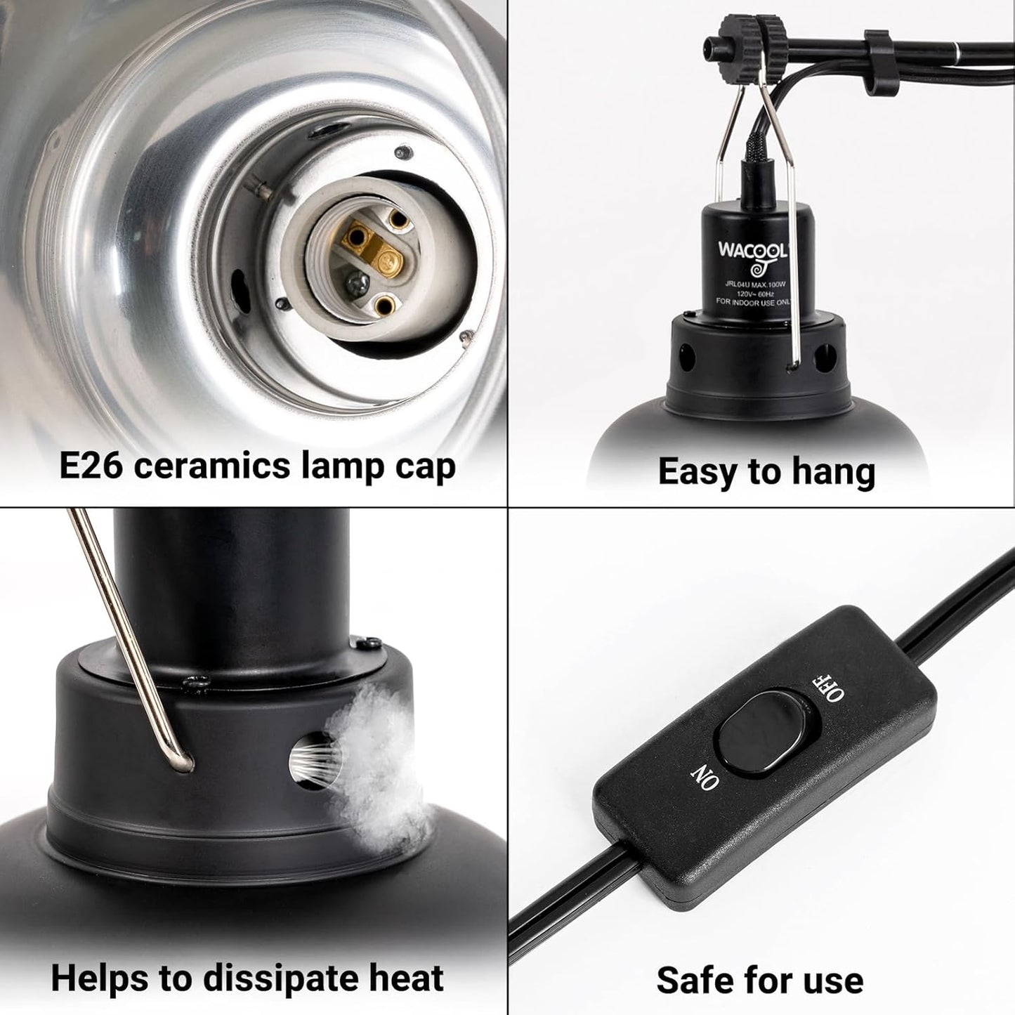 Reptile Light Fixture 2 Pack, 8.5 in Deep Dome Reptile Heat Lamp Fixture, Optical Reflection Terrarium Light Fixture for Reptile UVB UVA Heat Basking Bulbs, Separate Switch & Hook