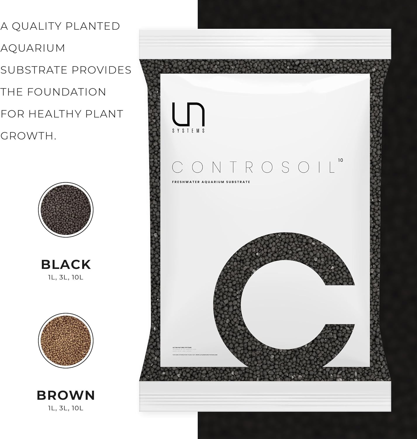 Ultum Nature Systems Controsoil - Freshwater Aqua Soil Substrate for Fish, Shrimp, Live Plant Propagation and Aquascaping - 6.8pH Low Ammonia, Volcanic Ash - Black, Extra Fine (10 Liter | 20LB)