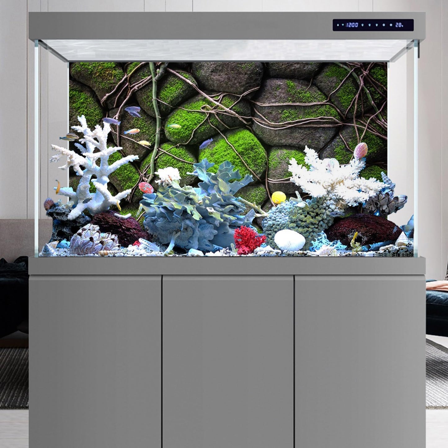 AWERT 48x20 inches Stone Aquarium Background Rock Fish Tank Background Rocky Terrarium Background Vinyl