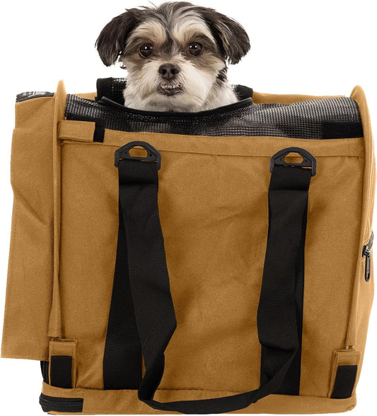 SturdiBag Pro 2.0 Pet Travel Carrier for Cats and Dogs | Soft Sided Pet Carrier Bag with Safety Clips and Seatbelt Straps for Airplane or Car Travel | Cube, Earthy Tan