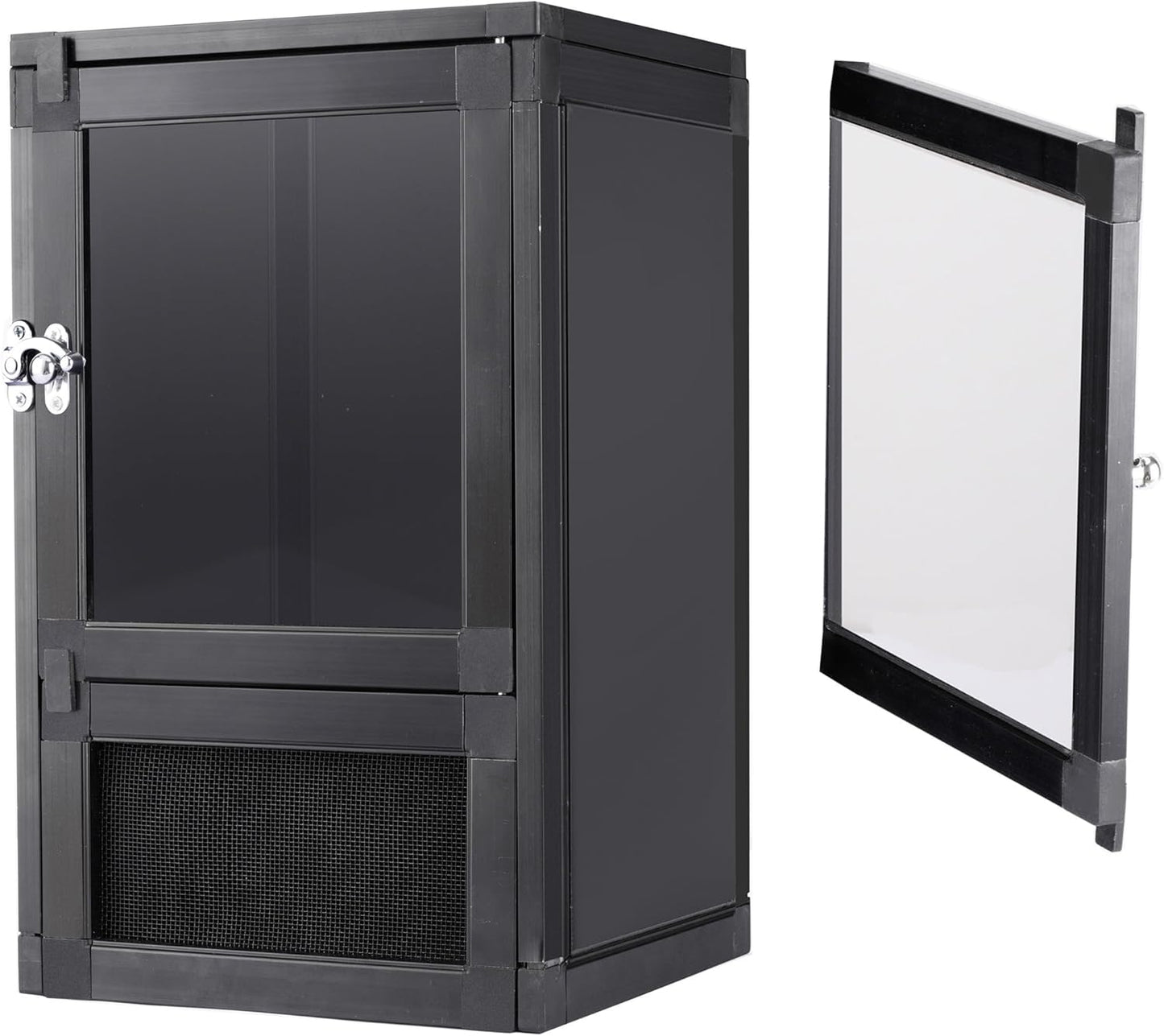 8" x 8" x 12" Small Reptile Cage Hatching Habitat, Screen & Acrylic Doors, Ventilated Terrarium for Lizards, Snakes, Frogs, Easy Assembly, Two Doors