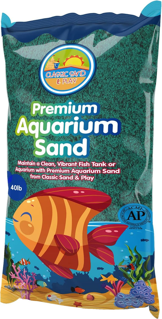 CLASSIC SAND & PLAY Natural Aquarium Sand for Freshwater and Saltwater Tanks, 40 lb. Bag, Improves Filter Life and Filtration Process, Pre-Washed Fine Sand, Green