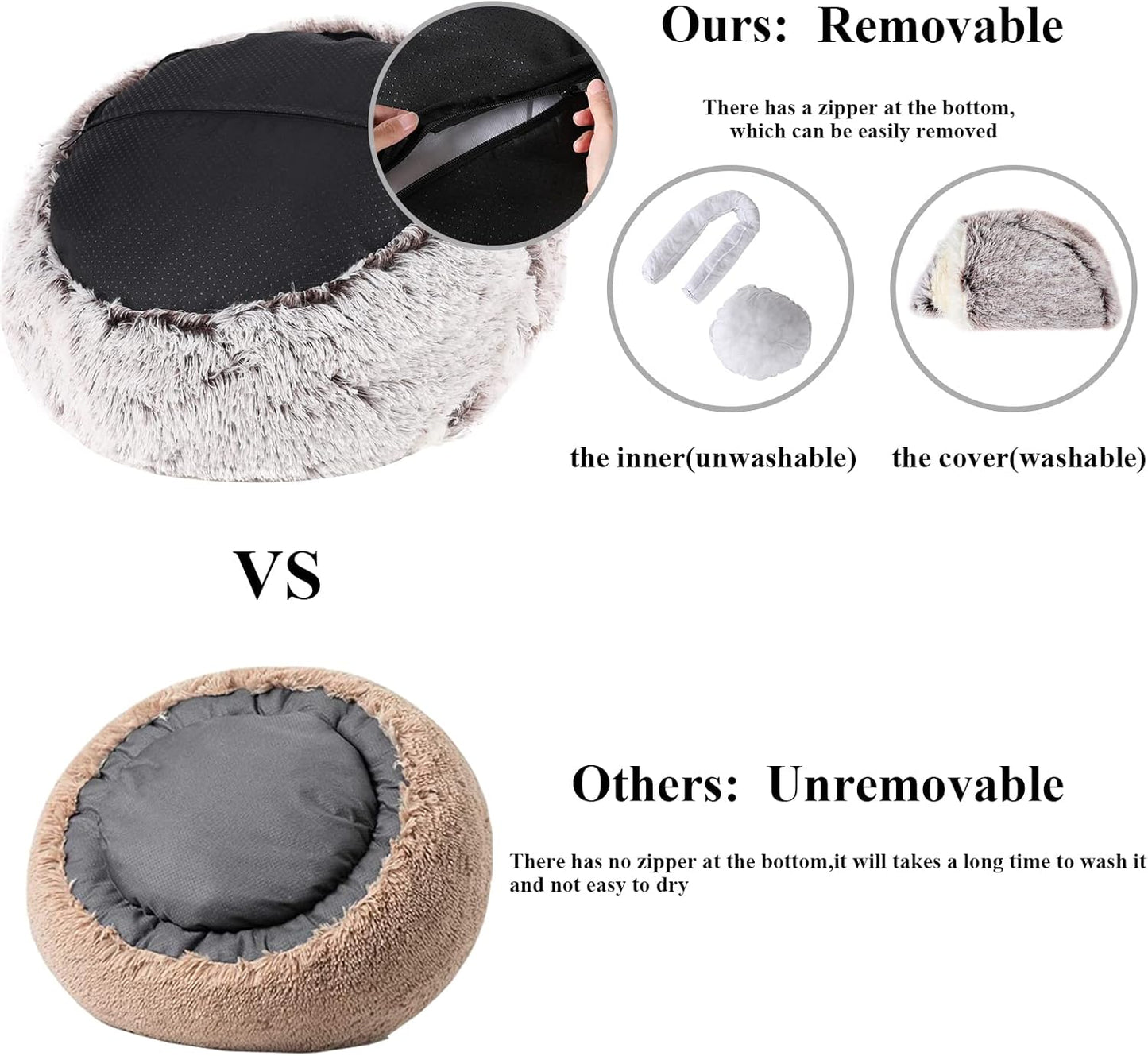 Calming Dog Beds & Cat Cave Bed with Hooded Cover,Removable Washable Round Beds for Small Medium Pets,Anti-Slip Faux Fur Fluffy Coved Bed for Improved Sleep,Fits up to 15/25 lbs (Small,20"x20")