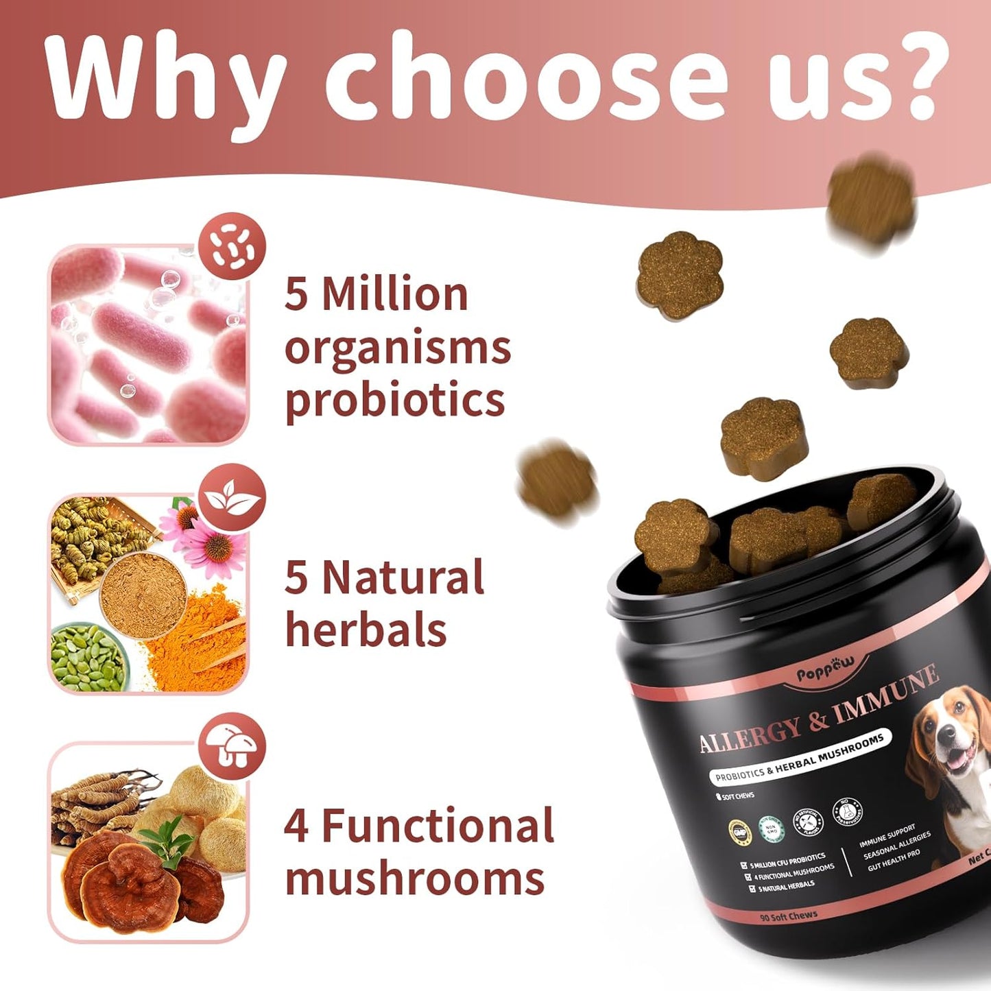 Dog Allergy Chews, Probiotics for Dog Allergy Relief - Itchy Skin and Itchy Ears - Allergy Paw Relief - Seasonal Allergies & Immune Gut Health & Joint, Energy Support, Chicken Flavor - 90 Count