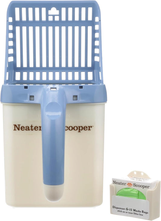 Neater Pet Brands Neater Scooper Standard Cat Litter Scoop, 15 Refill Bags – Mess-Free Cat Litter Scooper with Bag, Spill-Proof Kitty Box Sifter, Bin Doubles as Scoop Holder, For Single-Cat Households