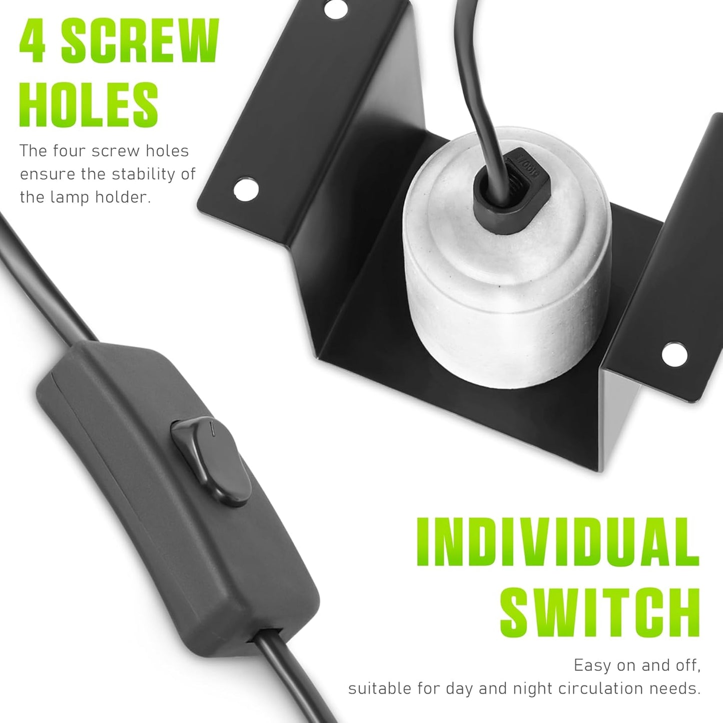 Reptile Ceramic Socket, Heat Lamp Holder for Terrariums and Vivariums, Gecko Lizard Heat Lamp Bracket Light Fixture, Bulb Not Included