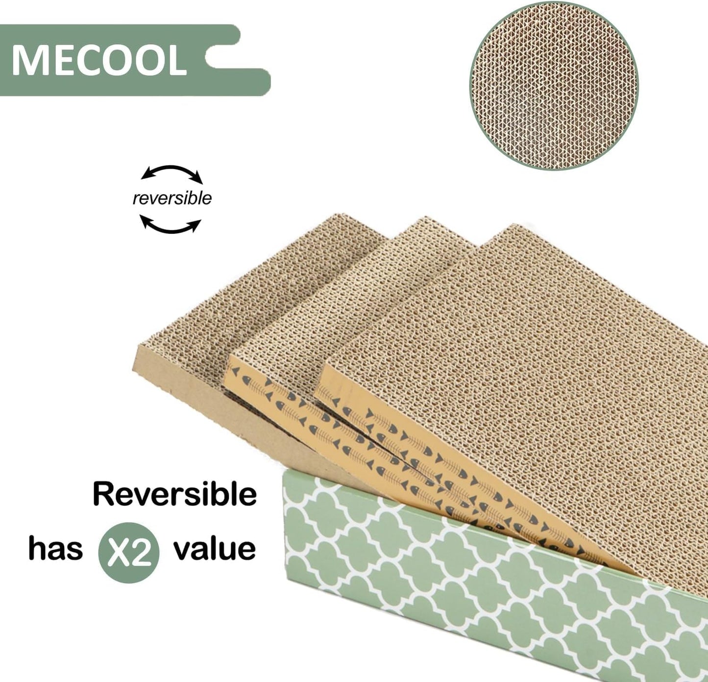 MECOOL Cat Scratching Board，3PC Scratch Pad with Box，Reversible Corrugated Scratcher Cardboard and Lounge Bed for Indoor Cats, Catnip