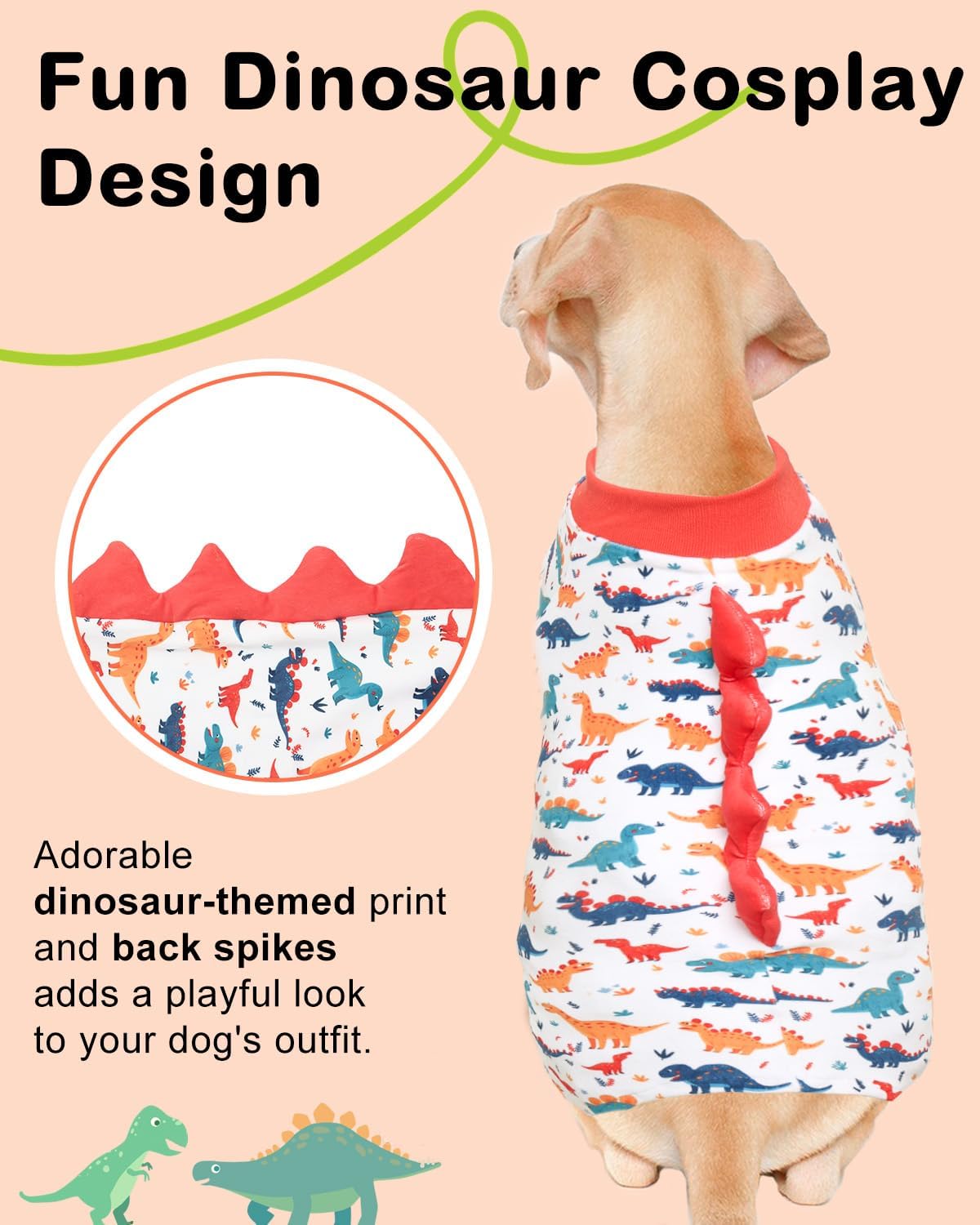 CuteBone Dinosaur Costume Dog Pajamas, Stretchy Spandex Crystal Velvet Sleepwear Coat for Small Dogs, Soft & Warm Pet Outfit Clothes for Cold Weather, Cozy Pullover Design COSP02-3XL