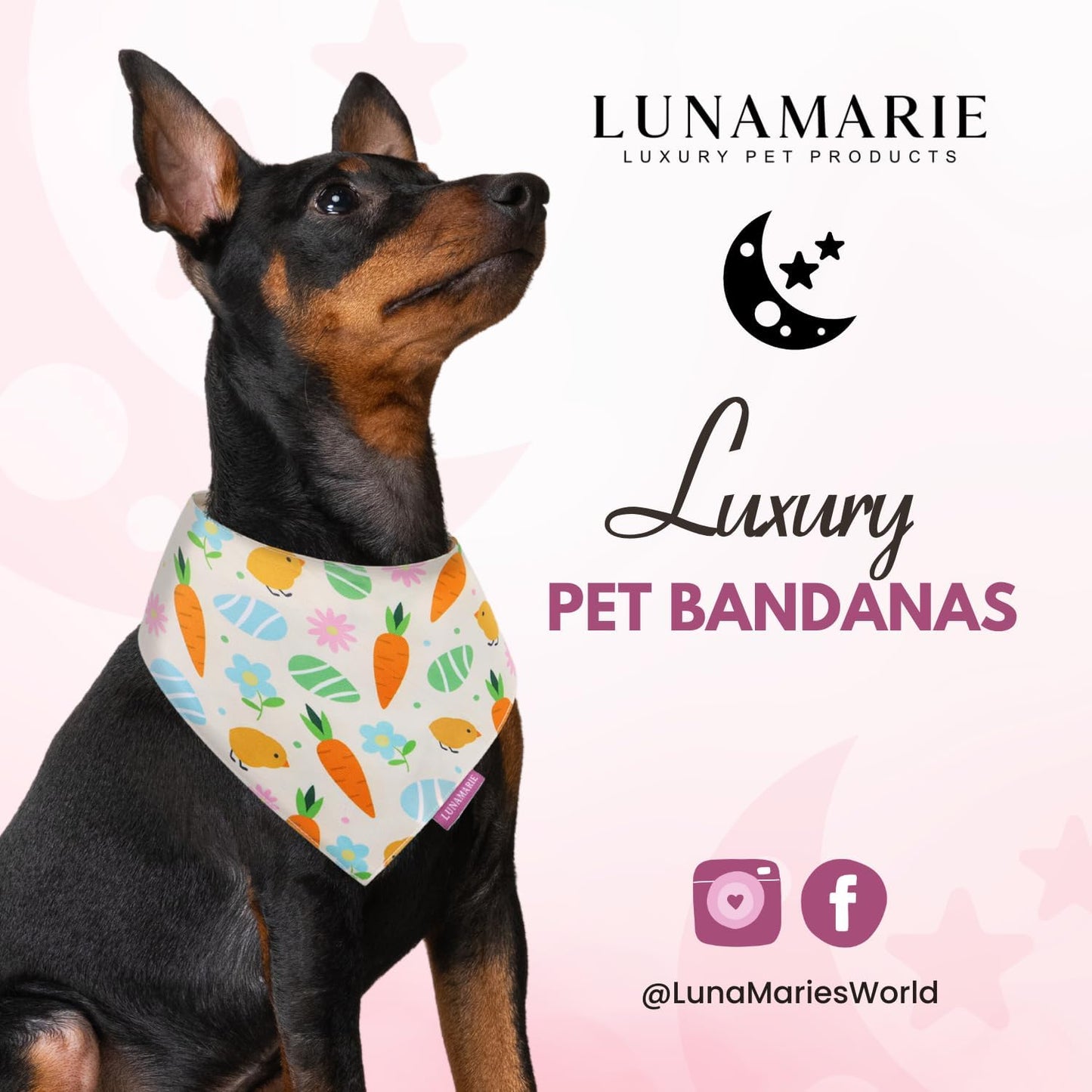 LunaMarie - Luxury Pet Birthday Bandanas -Premium & Silky Poly Fabric | 100% Handmade | Custom Shape Dual Layered (Easter Garden, Large)