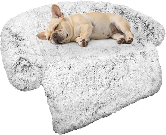 Calming Dog Bed Fluffy Plush Dog Mat for Furniture Protector with Removable Washable Cover for Large Medium Small Dogs and Cats (Small(35x31x5), Light Grey)