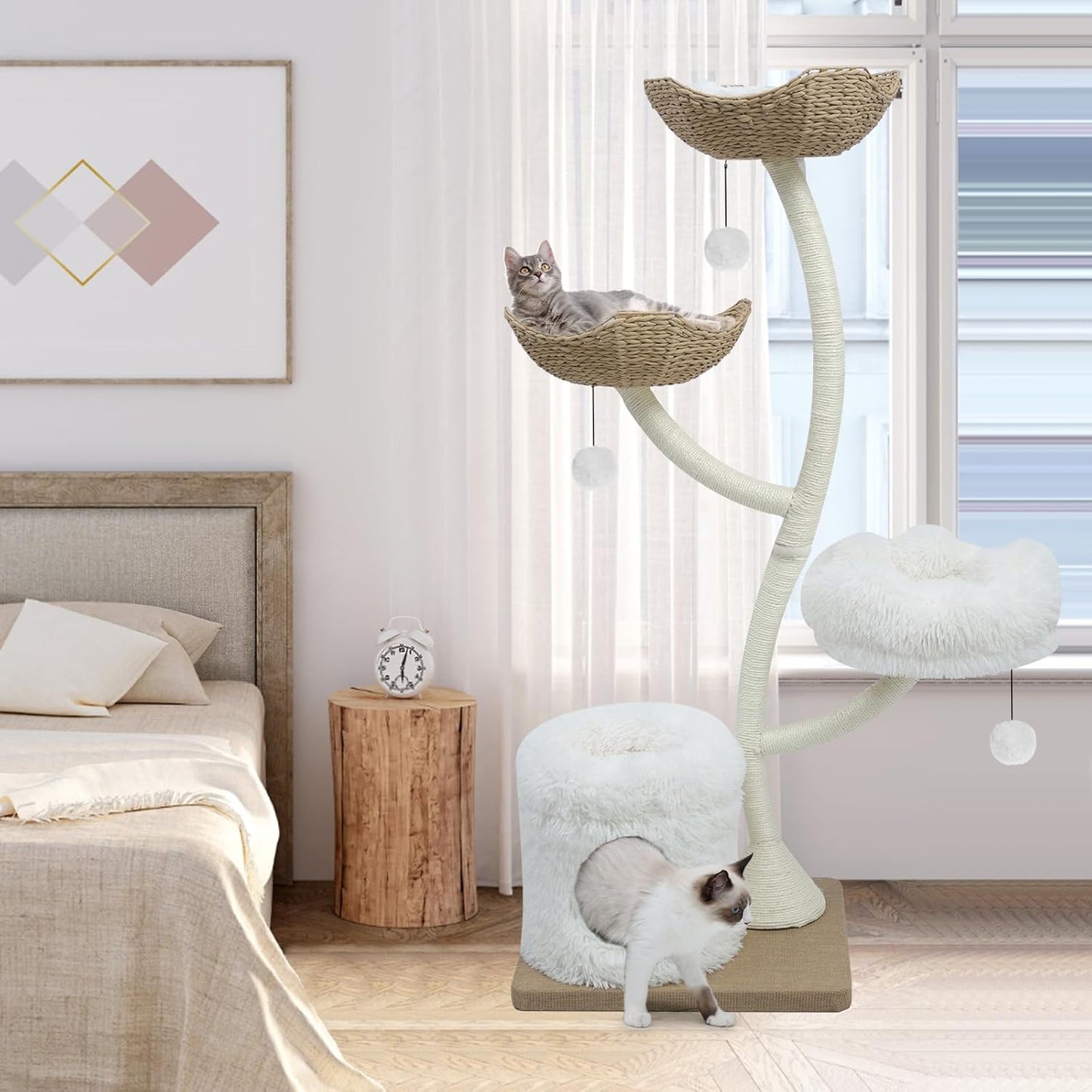63” Tall Cat Tree Tower for Indoor Cats, Multi-Level Large Cat Climbing Furniture with Scratching Posts, Soft Perch, Cozy Cave, and Hanging Toys, Sturdy Design for Multi-Cat Households
