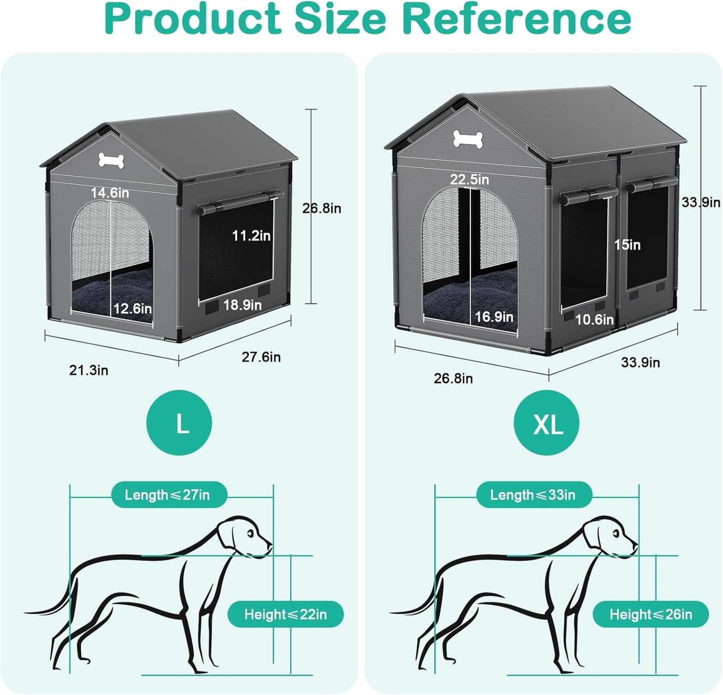 XL Indoor Dog House Dog Kennel Bed Mat with Cushion for Small Medium Large Dogs Cats, Winter Warm Cat Nest Puppy Cave Sofa Pet Products Easy Assembly, 33.9 * 26.8 Inches