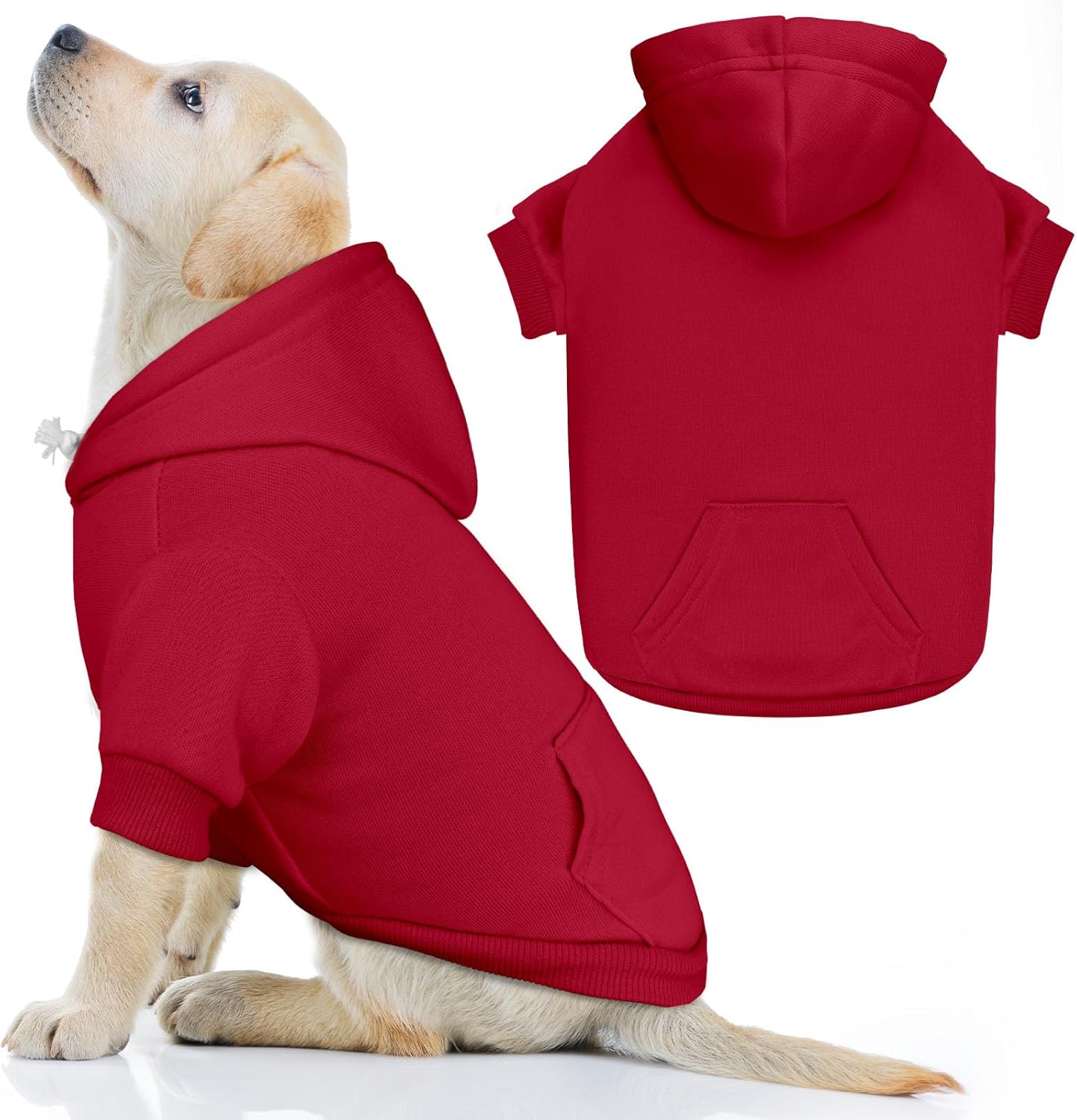 Dog Sweaters for Large Dogs Pet Sweater Solid Soft Brushed Fleece Dog Hoodie Clothes Pet Hoodie Sweatshirt with Pocket(Red-L)
