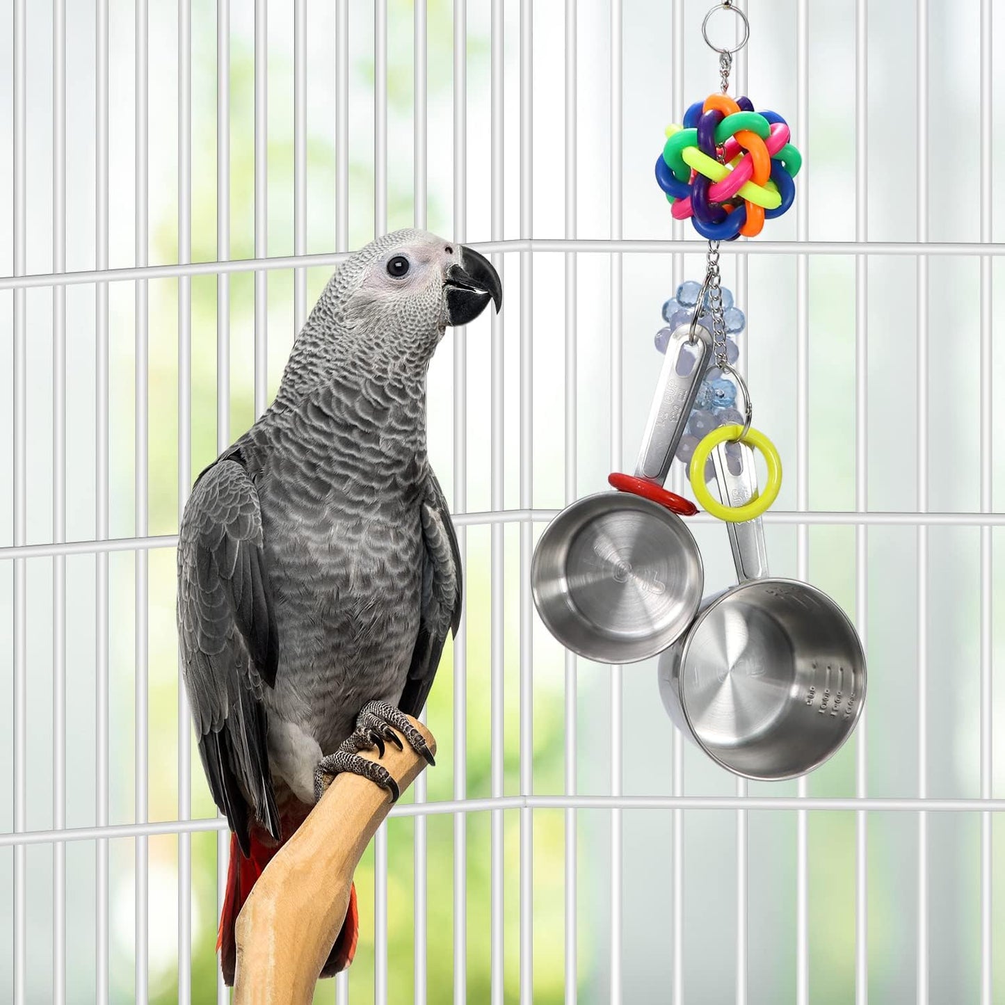 Litewoo Bird Stainless Steel Bell Toys, Safe and Stable Hanging Spoons Pipe Chew Bite Toy（D）