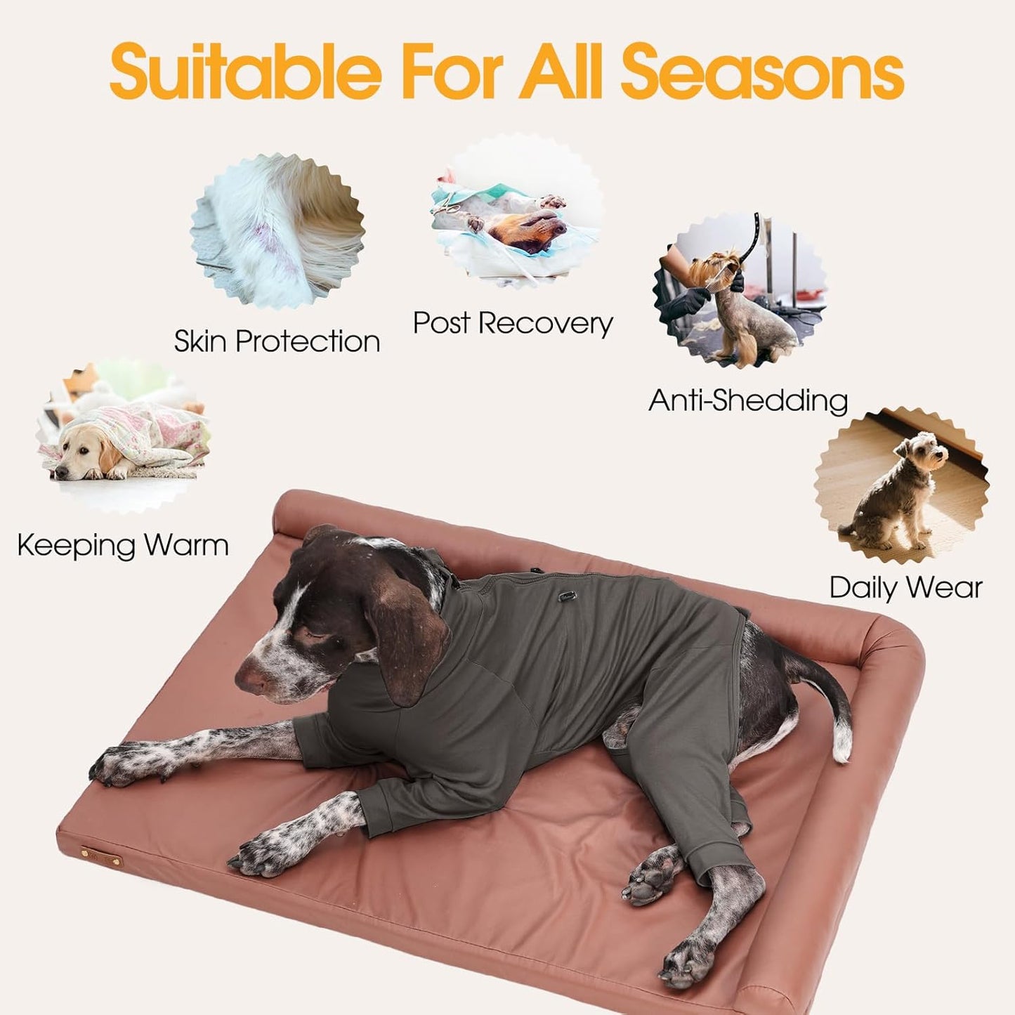Dog Pajamas with Zipper Back, Adjustable Long Sleeve Pjs for Small Dogs, Anti-Licking Recovery Suit for Dogs After Surgery, Comfy Pet Onesie Outfit for Cocker Spaniel, French Bulldog, Grey M