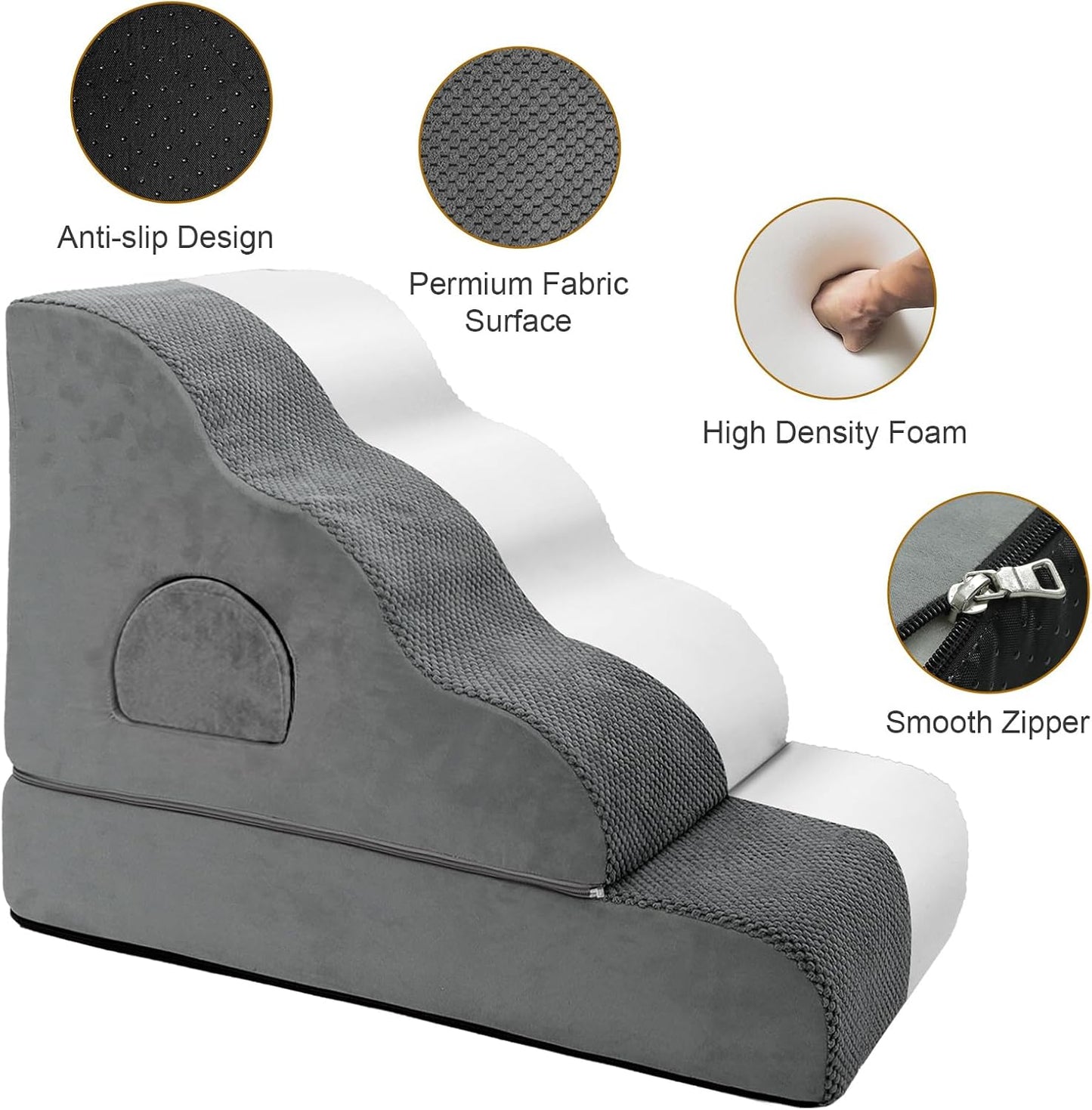 Dog Stairs for Small Dogs 19.7" H, 4-Step Dog Steps for High Bed, High-Density Foam Curved Pet Stairs with Non-Slip Removable Washable Cover to Get on Bed