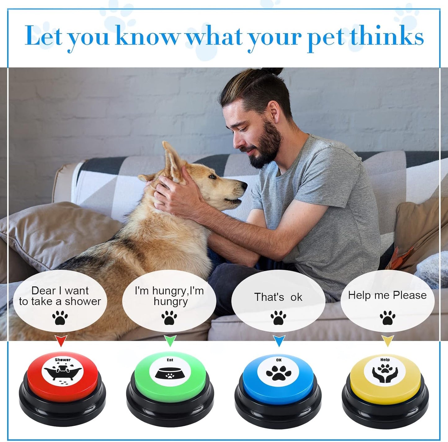 Jerify 16 Pieces Dog Buttons for Communication Voice Recordable Cat Dog Talking Buzzers Set with Stickers 30 Seconds Pet Speech Training Buttons for Pet Cat Training Interactivity(Classic Colors)