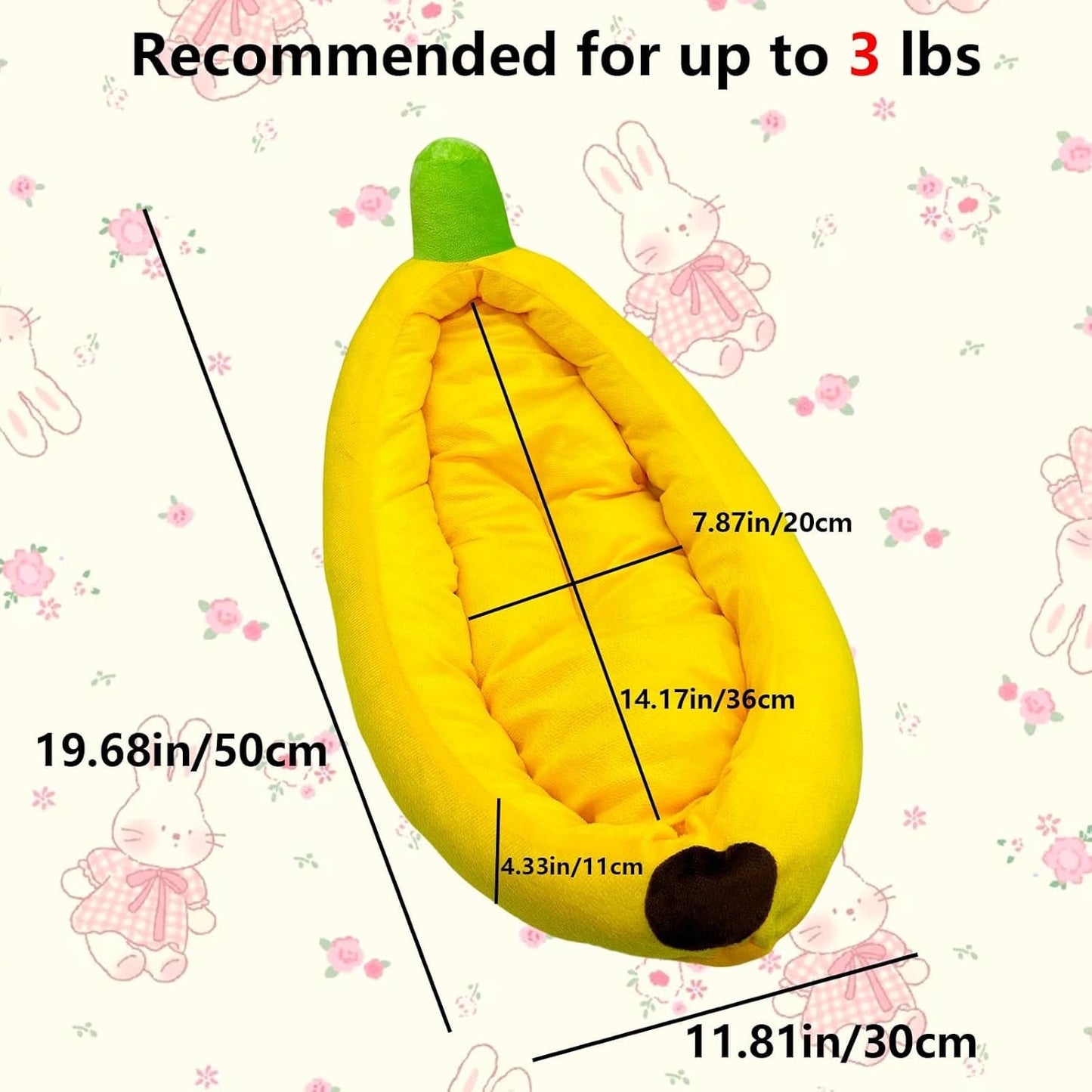 Bunny Bed,Rabbit Bed,Thick&Soft with Removable Mat,Machine Washable Guinea Pig Cushion,Cozy Bunny Plush House,Warm Small Animal Sleeping Beds(Yellow Banana Shape-M)