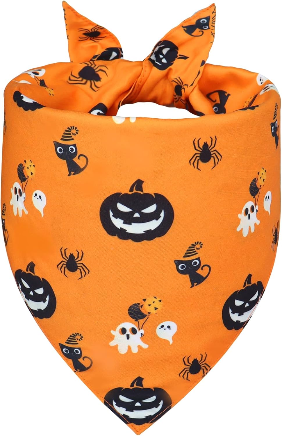 Halloween Dog Bandana for X-Large Dogs - Reversible Orange Jack-o-Lantern & Spiderweb Print Scarf - Soft & Quick-Dry for Costume Parties