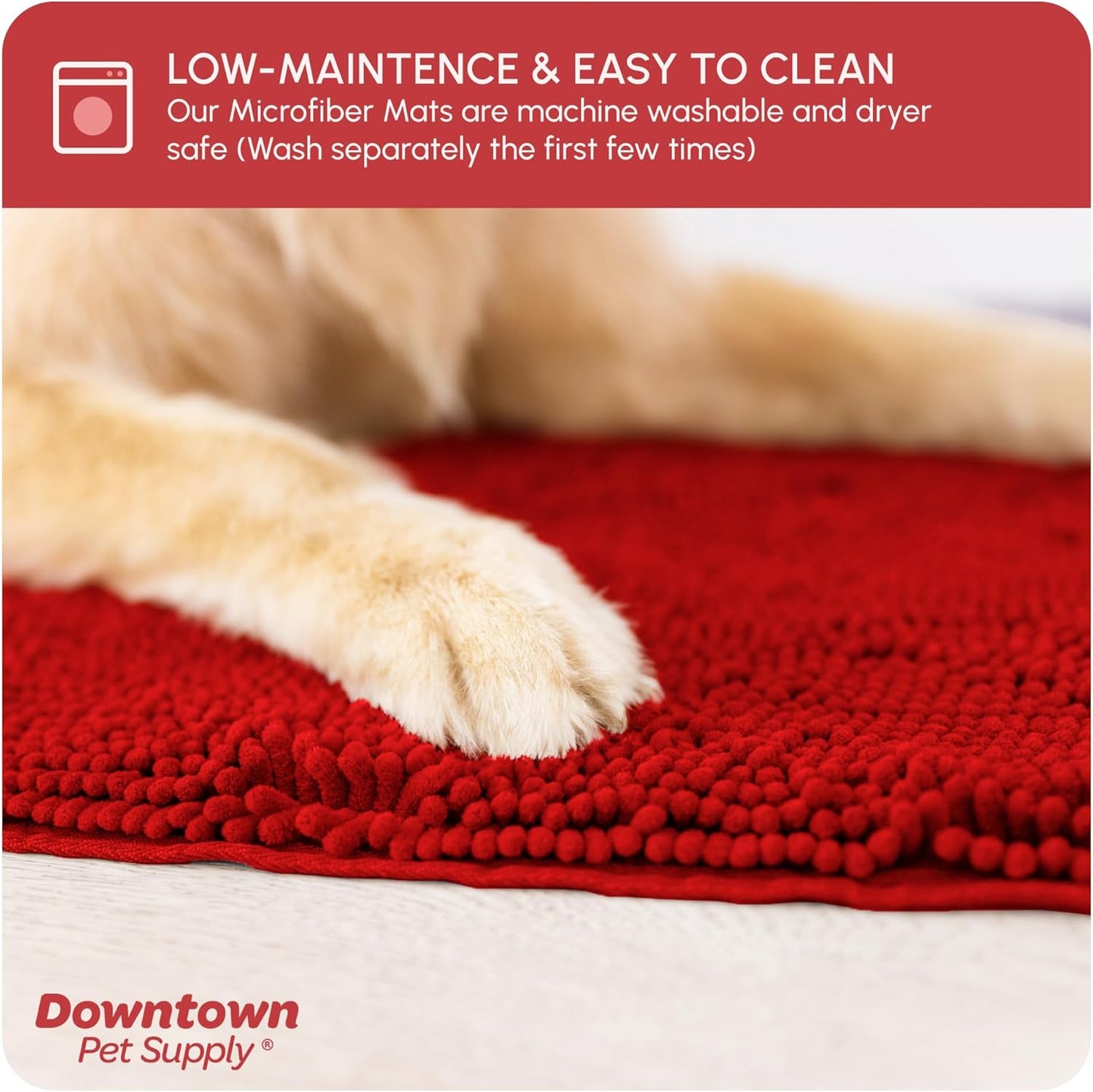 My Doggy Place Microfiber Dog Mat for Muddy Paws, 60" x 36" Red - Non-Slip, Absorbent and Quick-Drying Dog Paw Cleaning Mat, Washer and Dryer Safe - X-Large/Runner