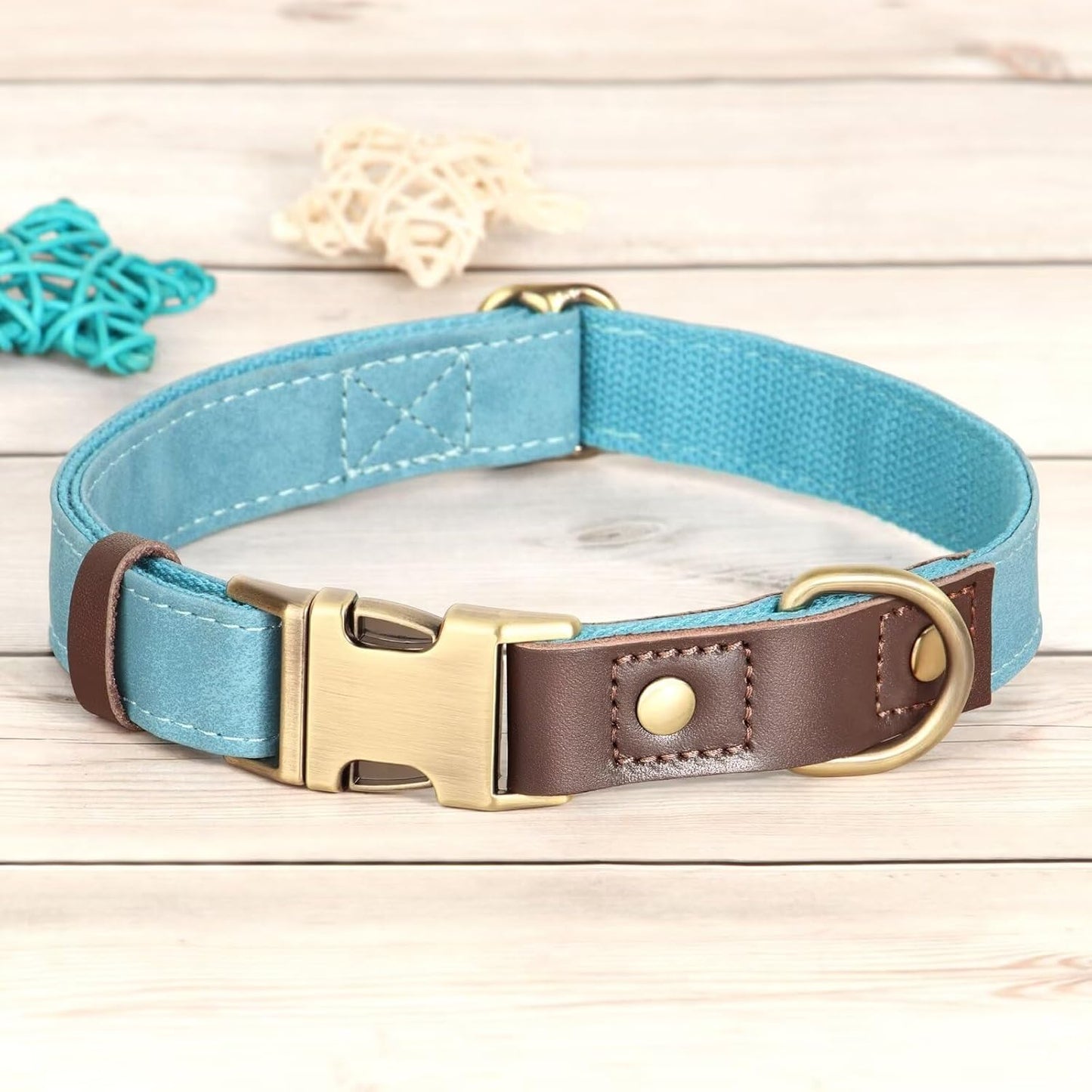 Didog Soft PU Leather Dog Collar for Large Dogs,Classic Adjustable Dog Collars with Quick Release Metal Buckle,Easy Clean and Comfortable with Nylon Lining,Light Blue,L Neck 15-23"