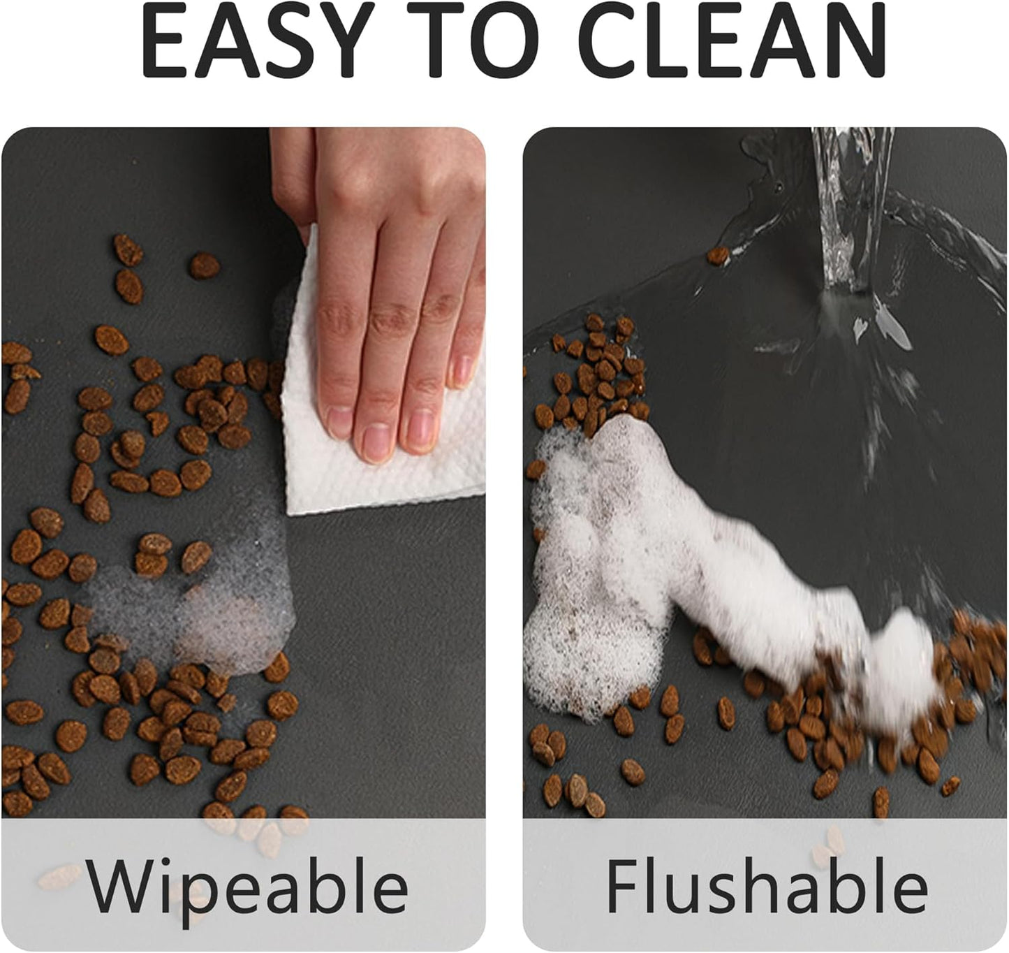 YCT Pet Dog Cat Feeding Mats - Non-Slip, Super Absorbent, Eating Mat with Footprints, 24 x 16.9 inches, Dark Grey