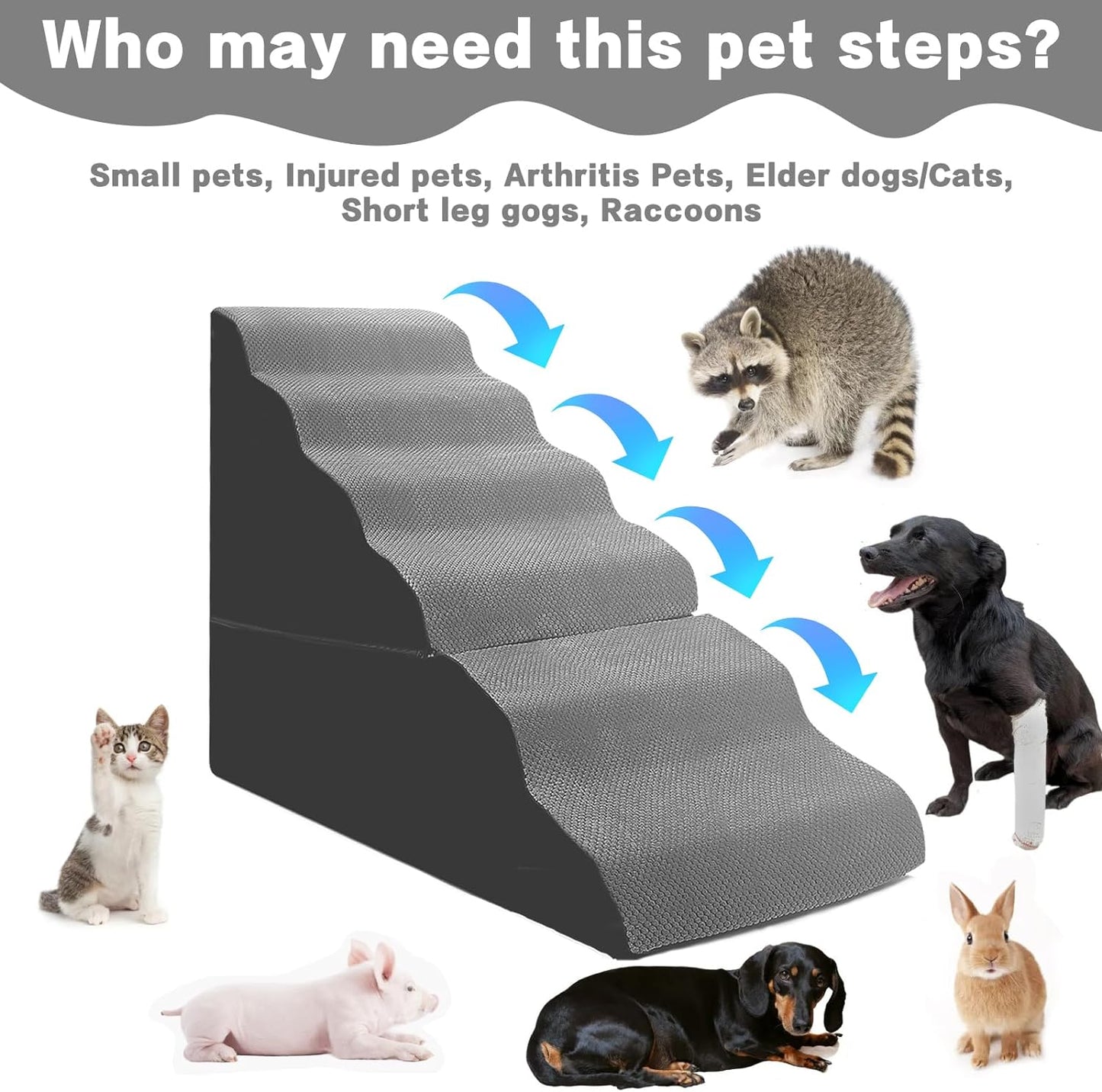 Dog Stairs for High Beds 30-36 inches Tall, 6-Step Dog Steps for Bed 32-36 inches for Small Large Dogs, Dog Ramp for Bed, 30D Foam Pet Stairs/Steps for High Beds for Old Dogs/Cats, Grey
