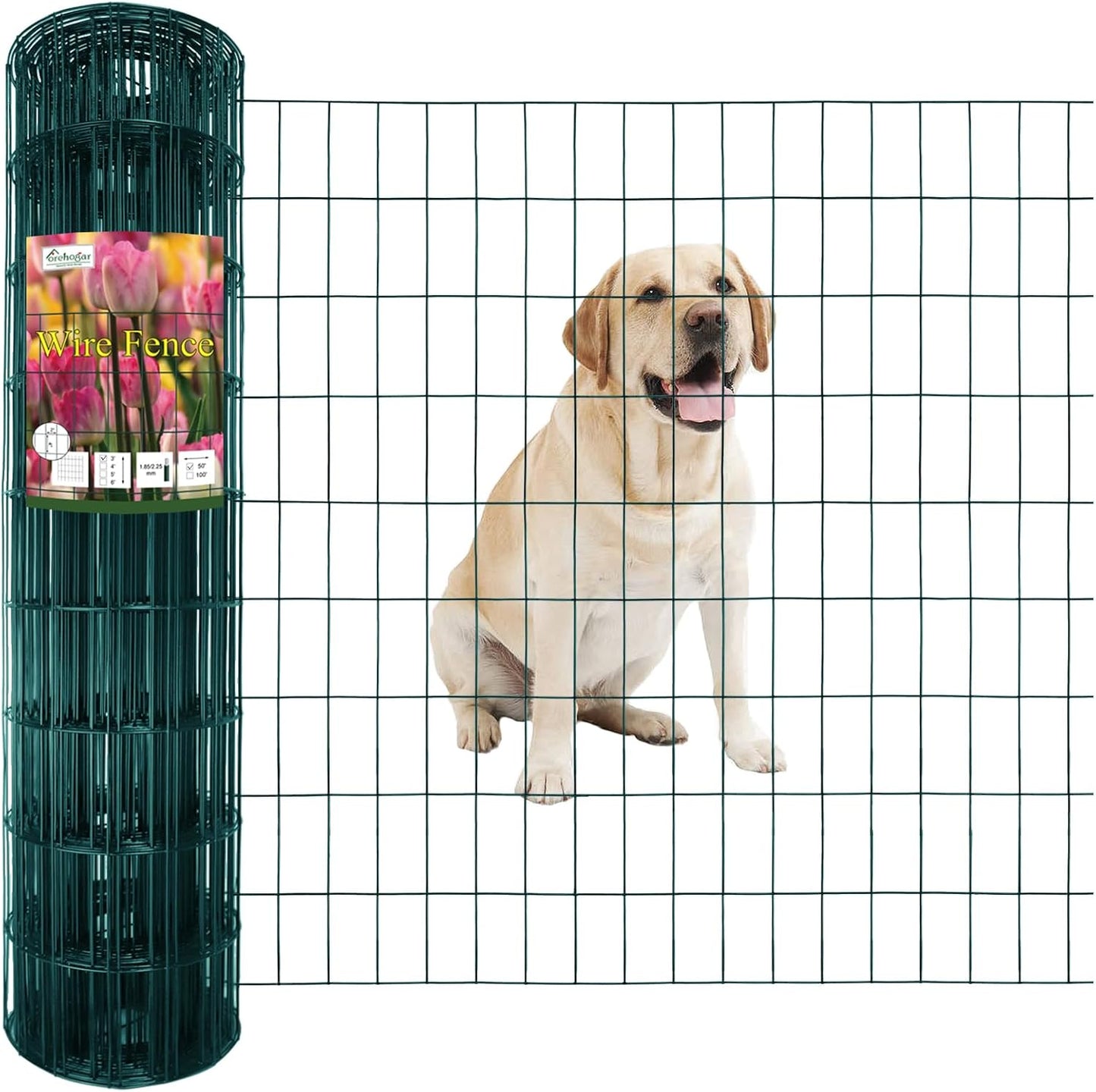 Green PVC Coated Welded Wire Fence 36 Inch x 50 Foot, 2 Inch x 4 Inch 14GA, Garden Border Fencing Roll Vinyl Coating Metal Wire Mesh Hardware Cloth for Yard Vegetable Plant Protection