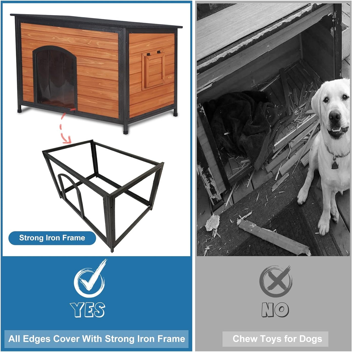 Dog House Outdoor Insulated 43.3" L Large Dog Kennel 6 Sides All-Round Foam Winter Weatherproof for Small Medium Large Dogs with Strong Metal Chew Proof Frame