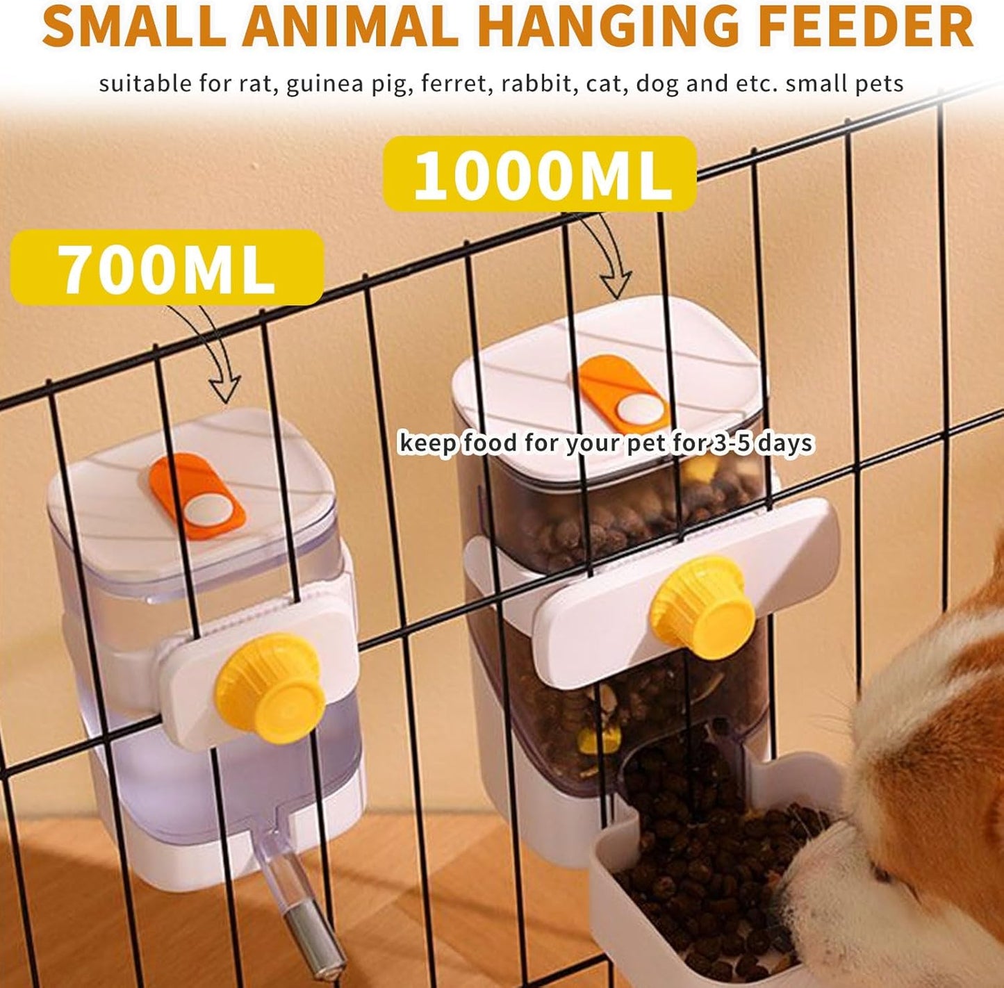 Oncpcare 24oz Rabbit Water Dispenser No Drip for Cage, Hanging Automatic Guinea Pig Water Bottle Large Small Aniaml Cage Accessories for Ferret Guinea Pig Rat Rabbit (White)