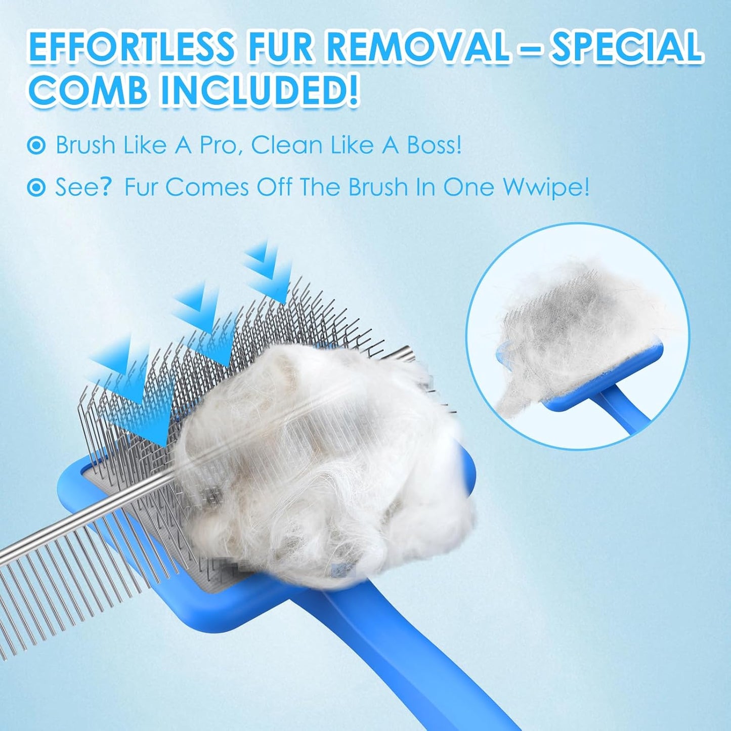 Large Slicker Brush for Dogs - 3PC Pet Grooming Kit - Undercoat Rake & Stainless Comb | Long Pins Remove Mats on Poodles, Golden, Labradoodles | Thick Coat Deshedder for Dogs, Cats, Blue