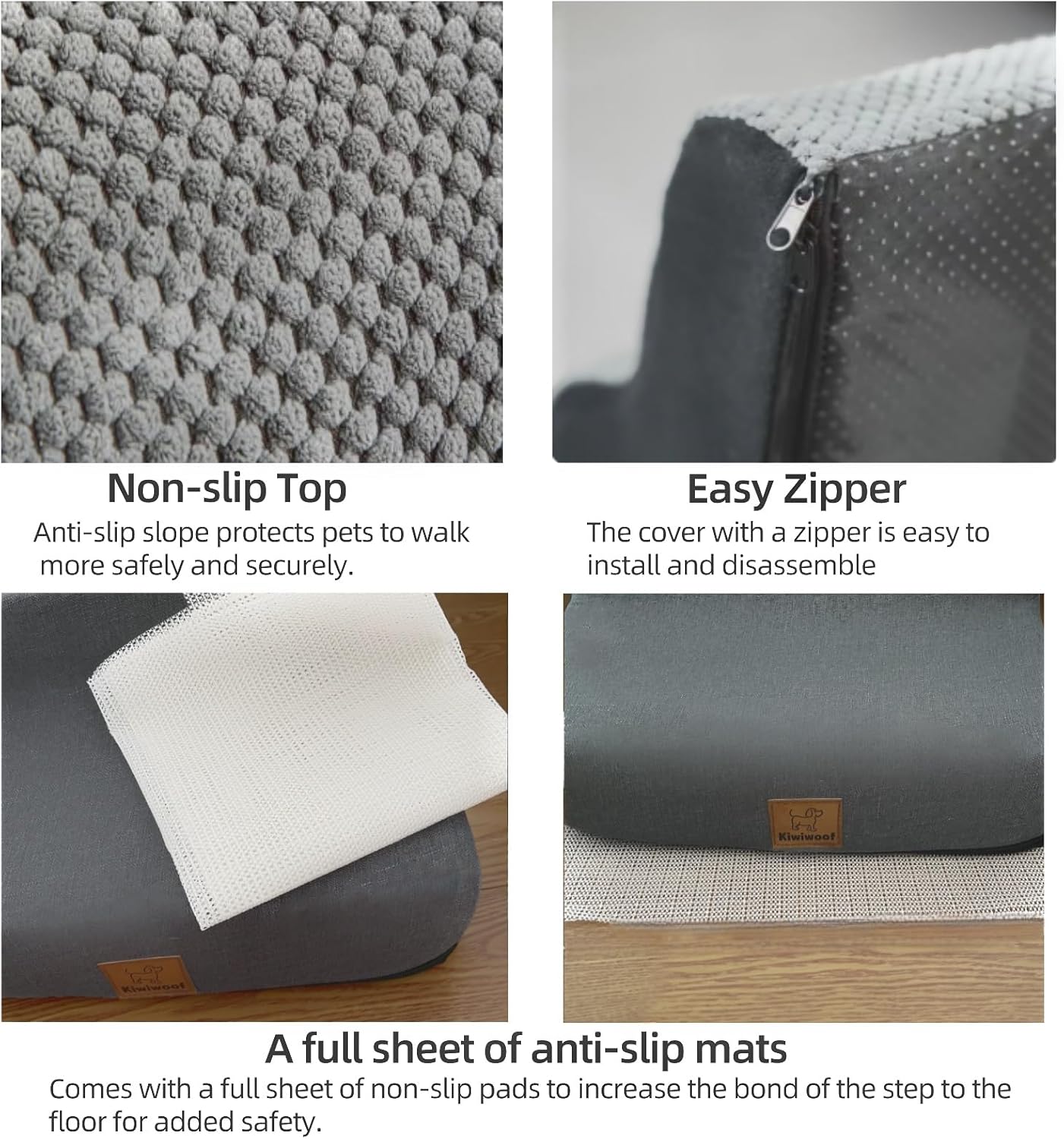 4 Step Pet Stairs Ramp for High Beds Sofas 18-24 Inch with Sturdy Non Slip Waterproof Pads, Machine Washable Cover Indoor Balanced Design for Cats Dogs Small Medium Large XL Pets Grey
