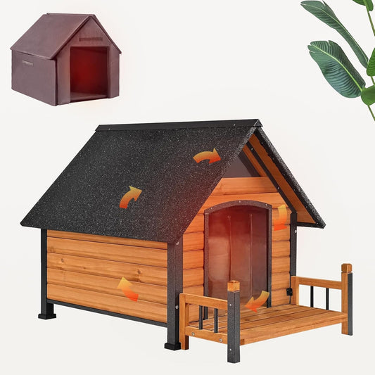 Dog House Outdoor, Weatherproof Wooden Dog Kennel Indoor for Small Medium Large Dogs, 50.87" L Insulated Large Dog Shelter for Winter