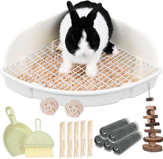 RUBYHOME Rabbit Litter Box Large Bunny Guinea Pig Corner Litter Box Potty Trainer Bigger Pet Pan Hamster Bedding Cage Litter Fanshaped for Adult Guinea Pigs Chinchilla Ferret, 20 in x 13.2 in x 6 in