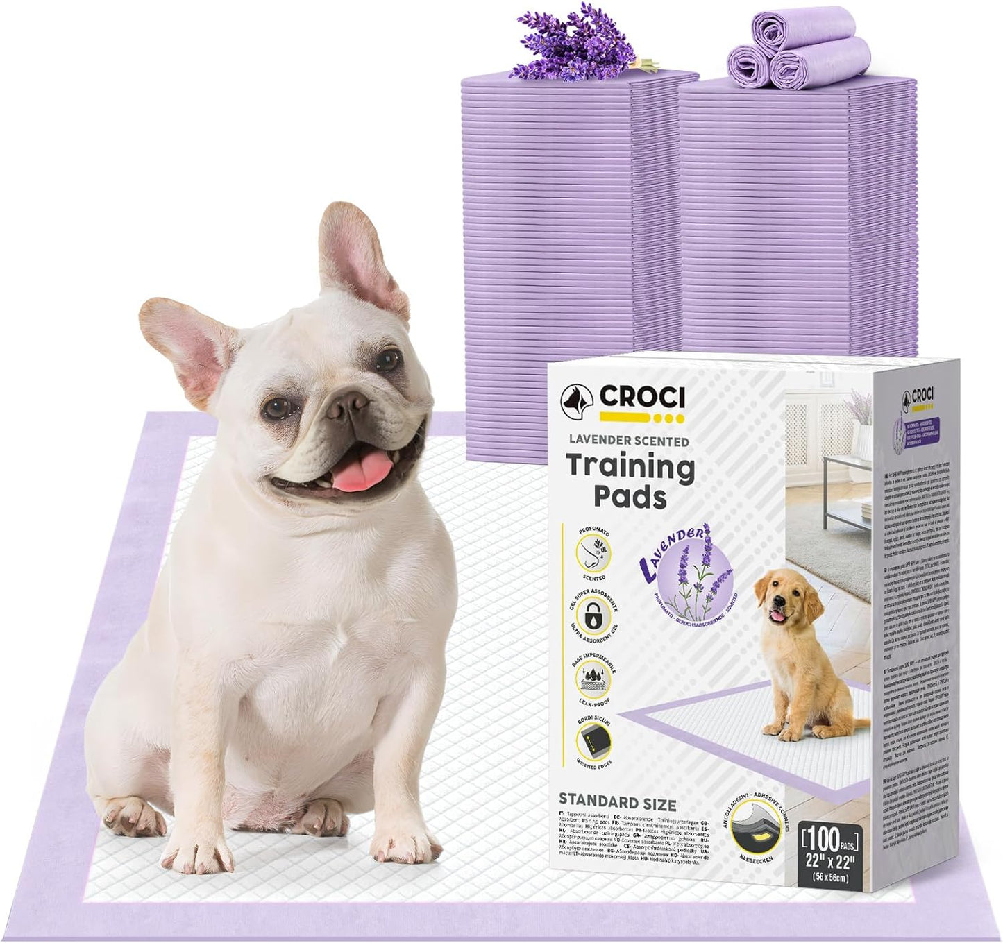 CROCI Puppy Pads 22x22in Small with Adhesive Tabs, Dog Pee Pads Absorbs Up to 3 Cups Potty Training, Disposable (100 Counts)