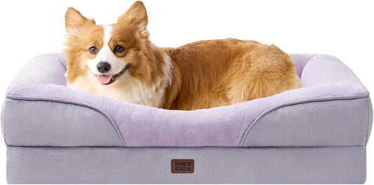 EHEYCIGA Memory Foam Dog Bed for Medium Size, Orthopedic Dog Sofa with Sides and Waterproof Liner, Washable Bolster Pet Couch with Removable Cover, 35x22x6.5 Inch, Purple
