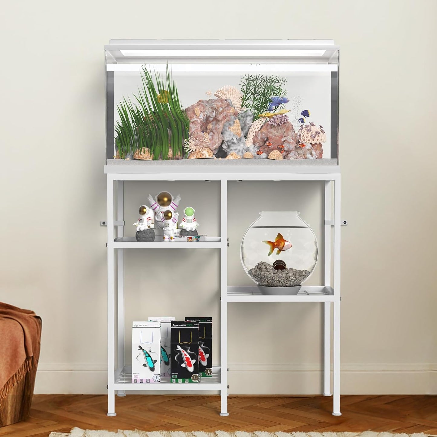 20 Gallon Fish Tank Stand White Metal Aquarium Stand Turtle Tank Stand Reptile Tank Stands 3 Tier Fish Tank with Stand