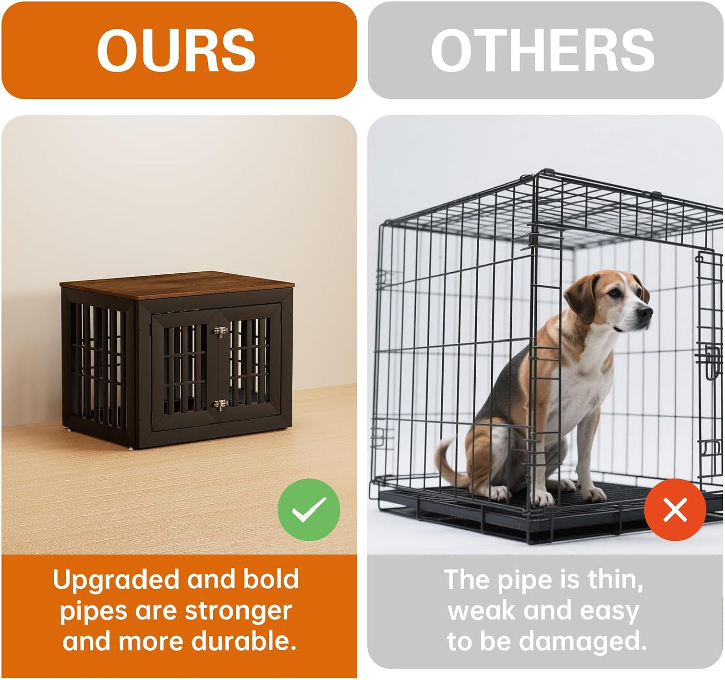 32" Heavy Duty Dog Crate Furniture for Small,Medium and Large Dogs,Rustic Wooden Dog Cage Kennel Indoor Furniture with Waterproof Top,Decorative Pet House Side End Table (Black & Wood)