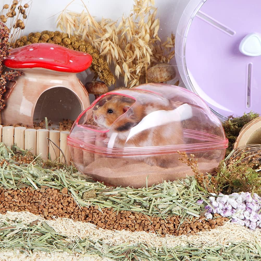 BUCATSTATE Hamster Sand Bath Kit Hamster Sand Bath Container Large Transparent Toilet with Scoop Set Dwarf Hamster Accessory for Small Animals(Pink, Large)