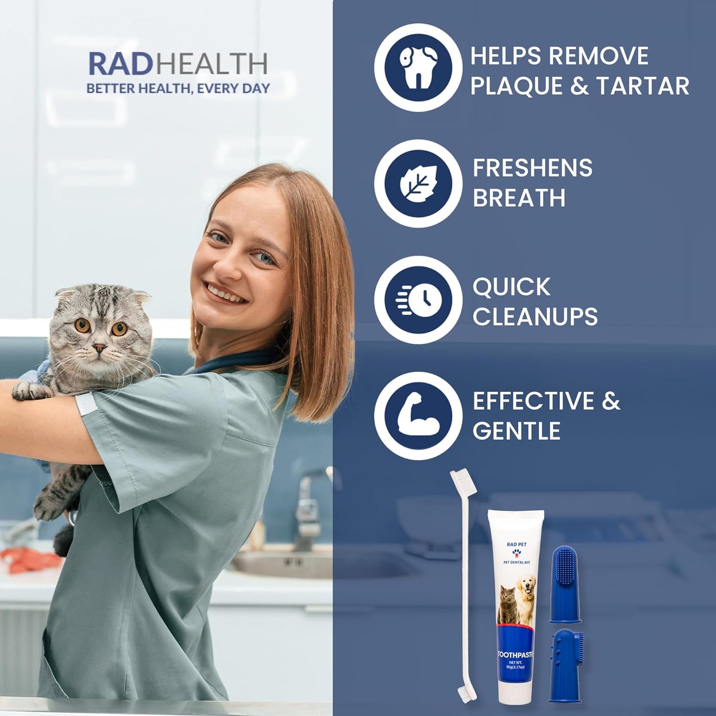 Rad Health Dental Kit - Dog Toothbrush and Toothpaste Kit for Daily Oral Care, Dual Brushes for Deep Cleaning, Safe for Cats & Dogs, Reduces Bad Breath, Prevents Gum Disease