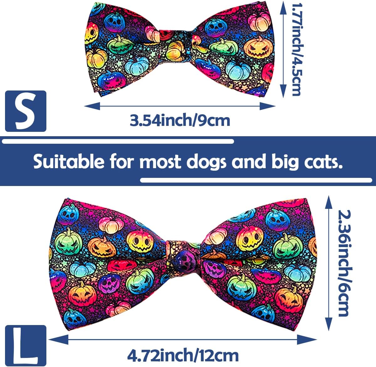 PET SHOW 10pcs Halloween Large Dog Bow Ties for Medium Big Detachable Dogs Bowties with Elastic Bands Attach to Collar Pet Grooming Collar Attachment Accessories