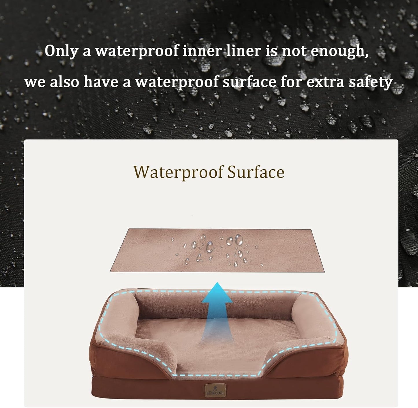 Bedfolks Orthopedic Dog Bed, Waterproof Dog Sofa Bed for Large Dogs, Egg Foam Pet Couch Bed with Removable Washable Cover and Nonslip Bottom, Brown