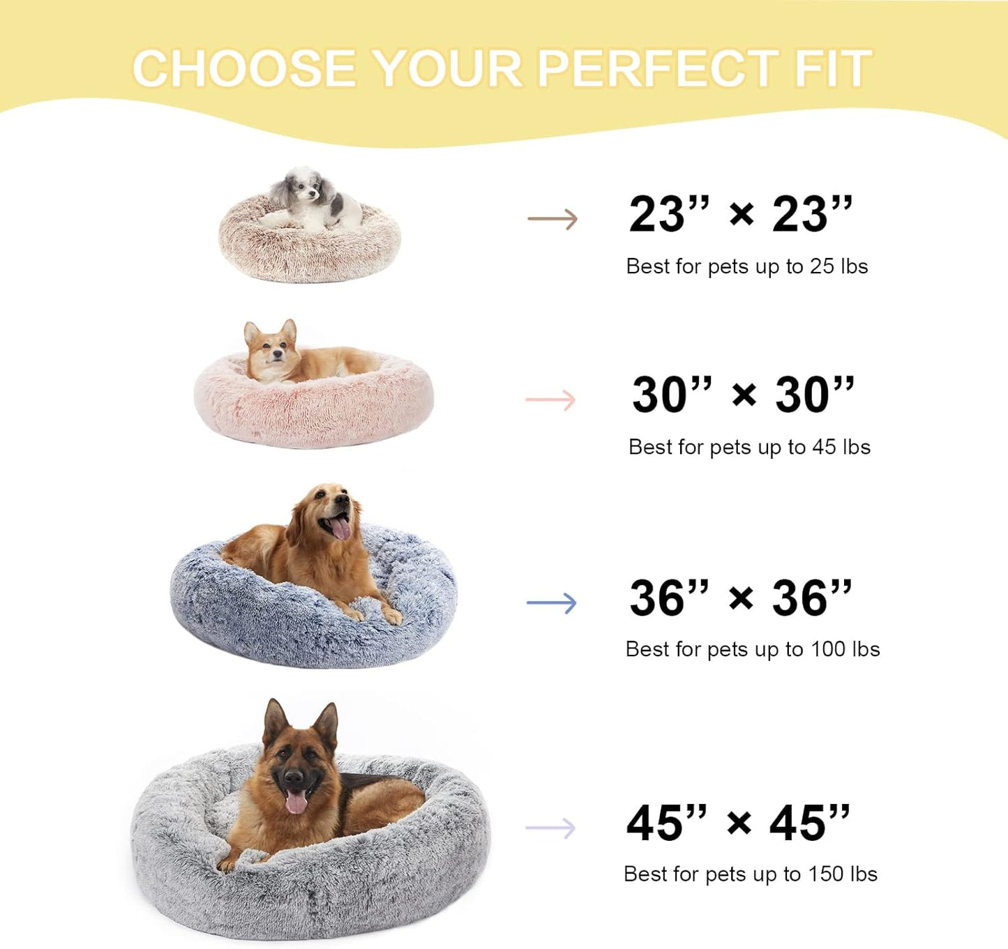 Bedfolks Calming Donut Dog Bed, 36 Inches Round Fluffy Dog Beds for Large Dogs, Anti-Anxiety Plush Dog Bed, Machine Washable Pet Bed (Light Grey, Large)