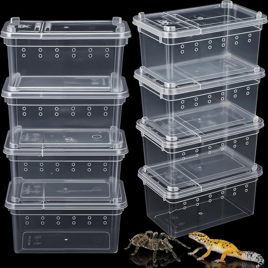 Irenare 8 Pcs Reptile Breeding Breeding Box Plastic Spider Terrarium Tarantula Feeding Box for Bearded Dragon Lizard Spider Gecko Scorpion(Vent Holes,4.33 x 2.76 x 2.95 Inch)
