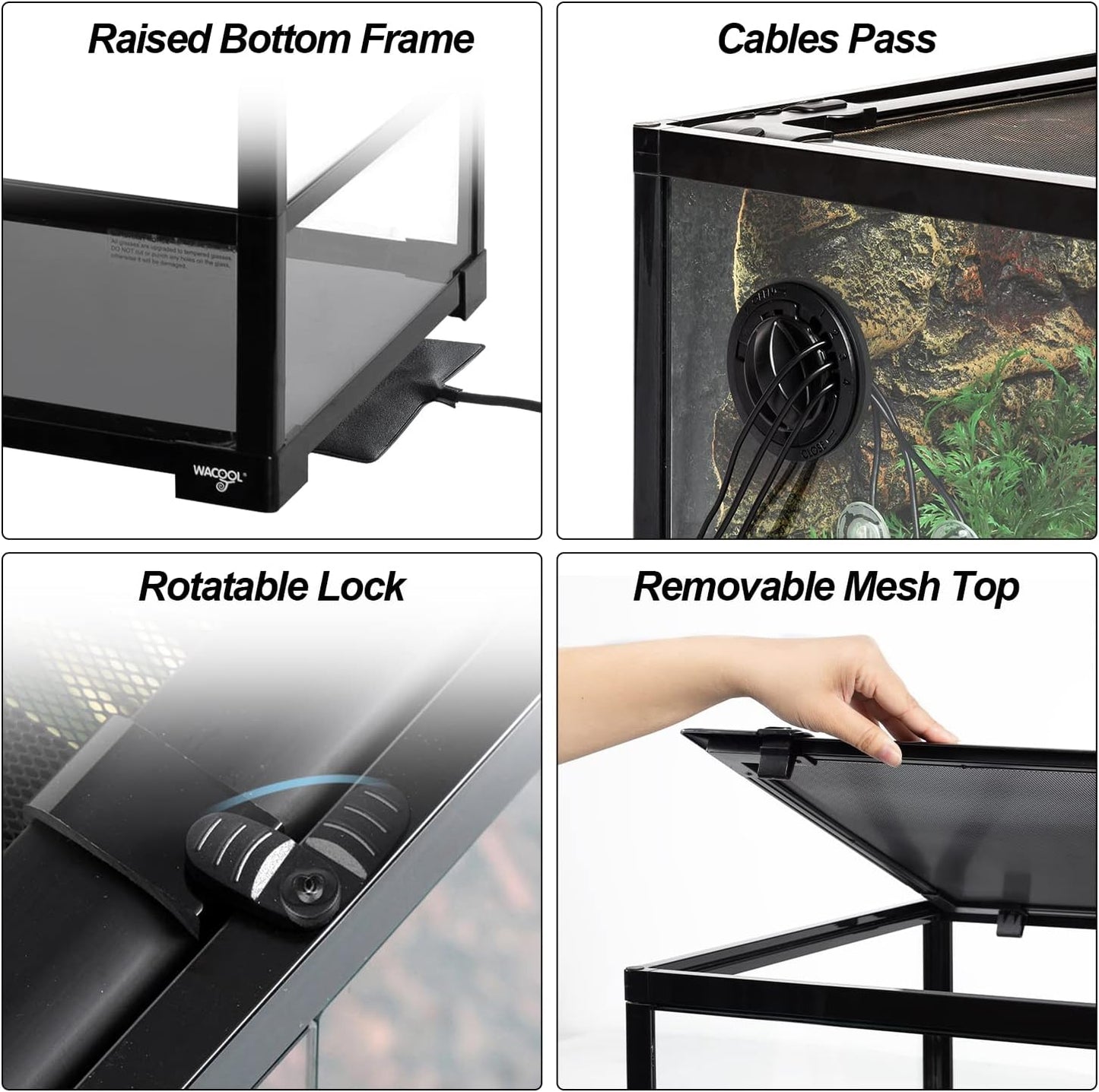 Large Reptile Tank 55 Gallon, 360°Full Vision Glass Reptile Terrarium with Top Mesh Lid for Beaded Dragon Lizard Gecko Snake Hermit Crab Use, 36"(W) X18(D) X20(H)