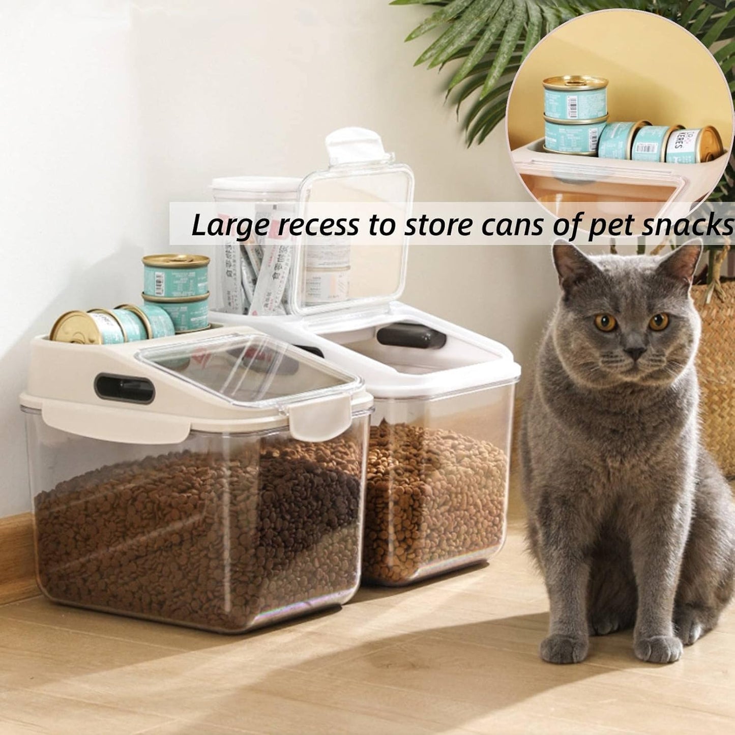 Fhiny 11LB Dog Food Storage Container, Airtight Pet Treat Bin Translucent Dry Food Grain Storage Barrels Sealed Bucket Moisture-Proof Plastic Cat Puppy Food Bin with Seal Locking Lid Keep Fresh